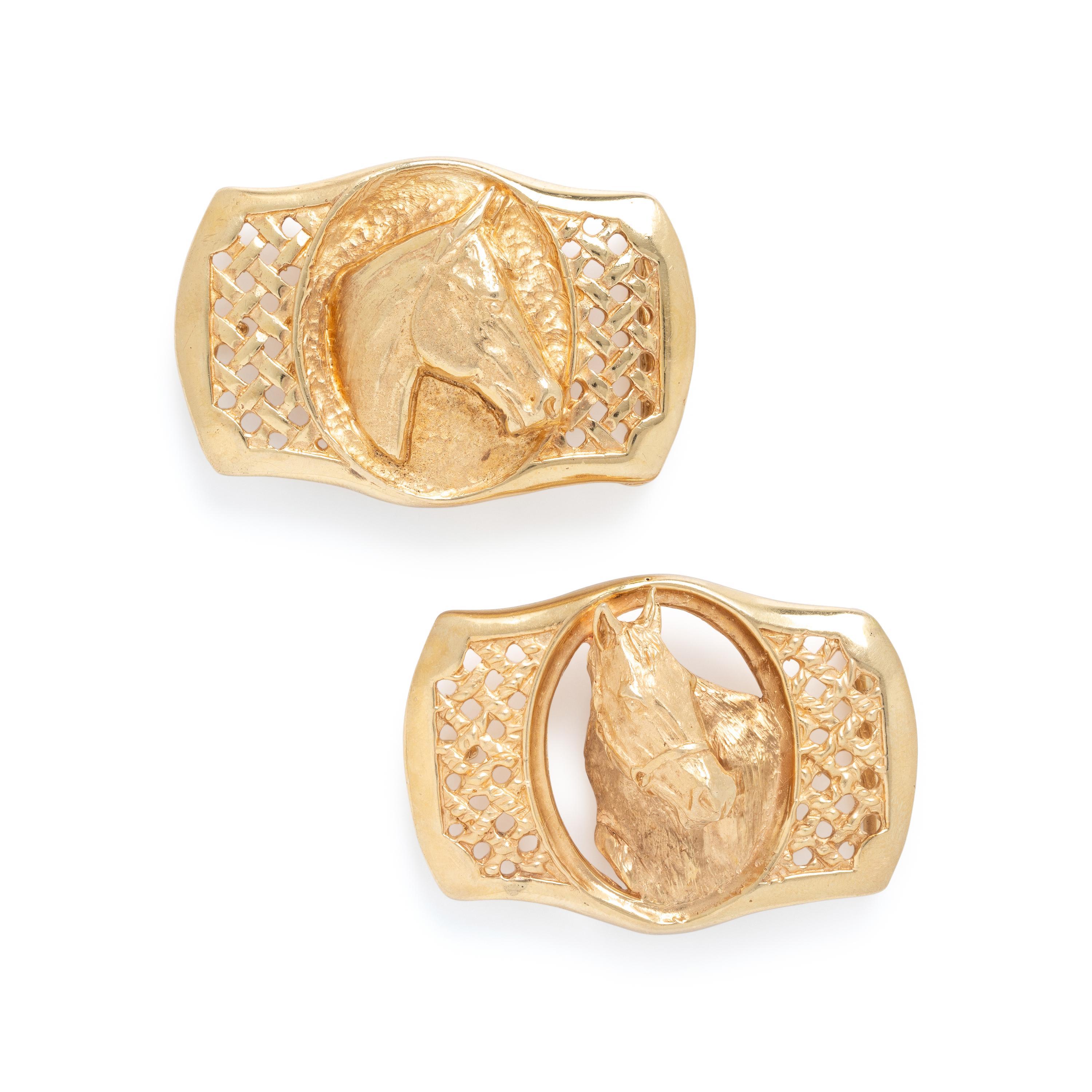 Two Yellow Gold Horse Belt Buckles