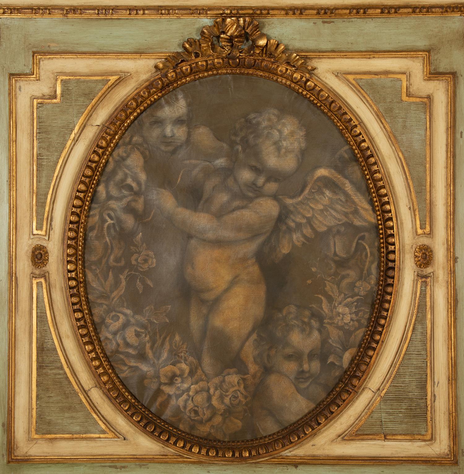 A French Painted and Parcel Gilt Trumeau Mirror