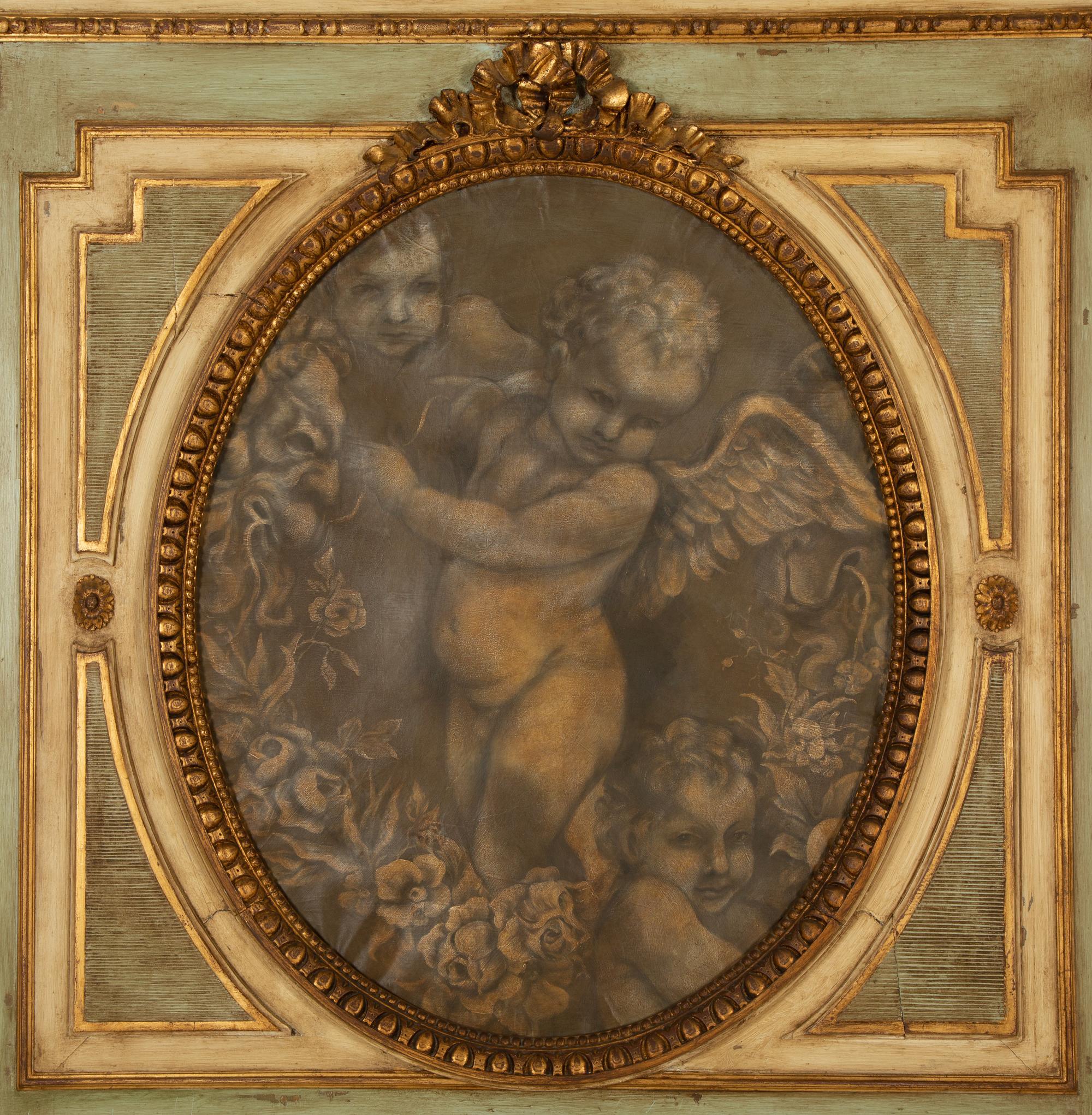 A French Painted and Parcel Gilt Trumeau Mirror