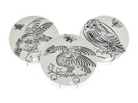 A Set of Eight Piero Fornasetti Uccelli Calligrafici Salad Plates