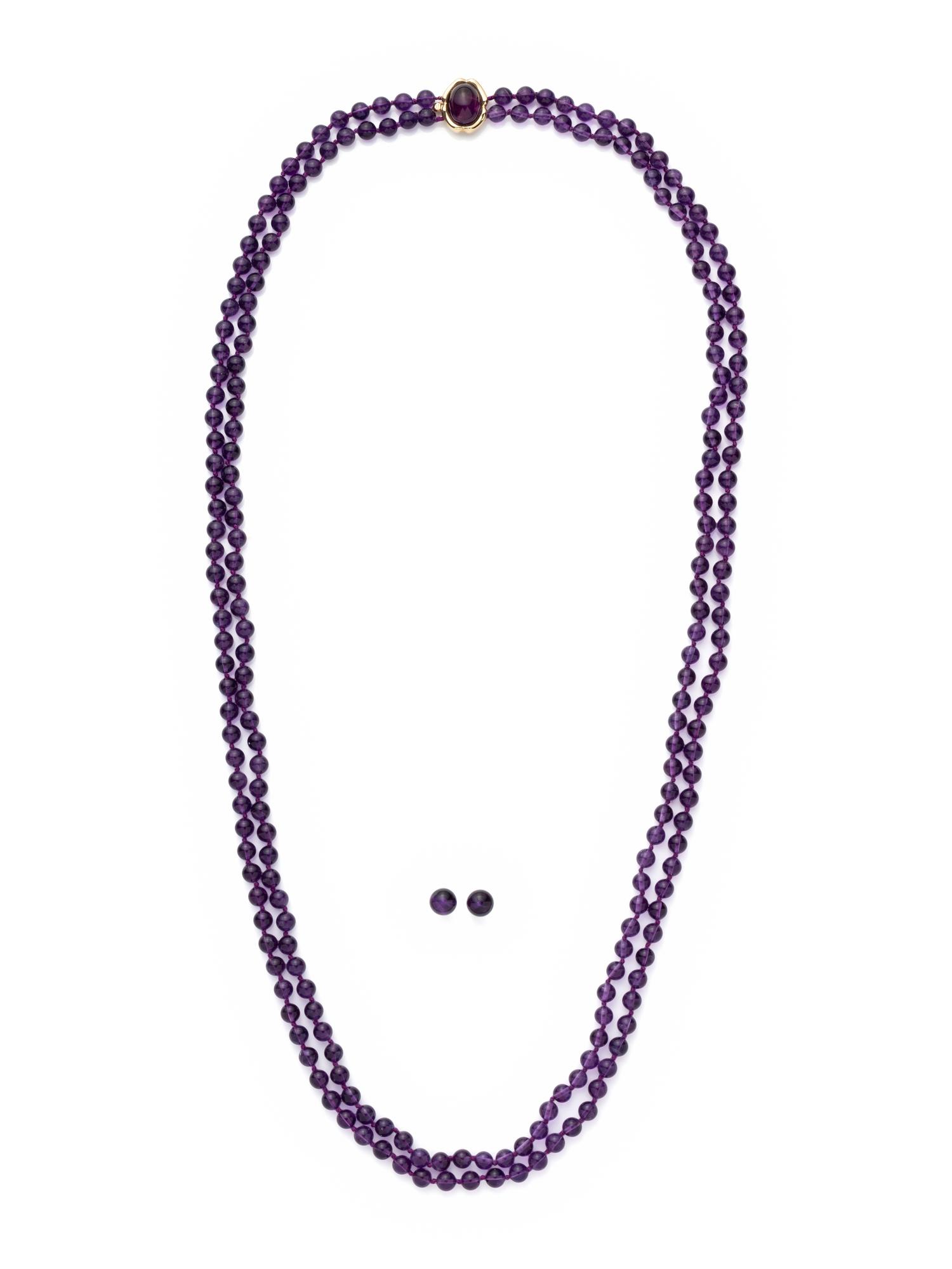 COLLECTION OF YELLOW GOLD AND AMETHYST JEWELRY