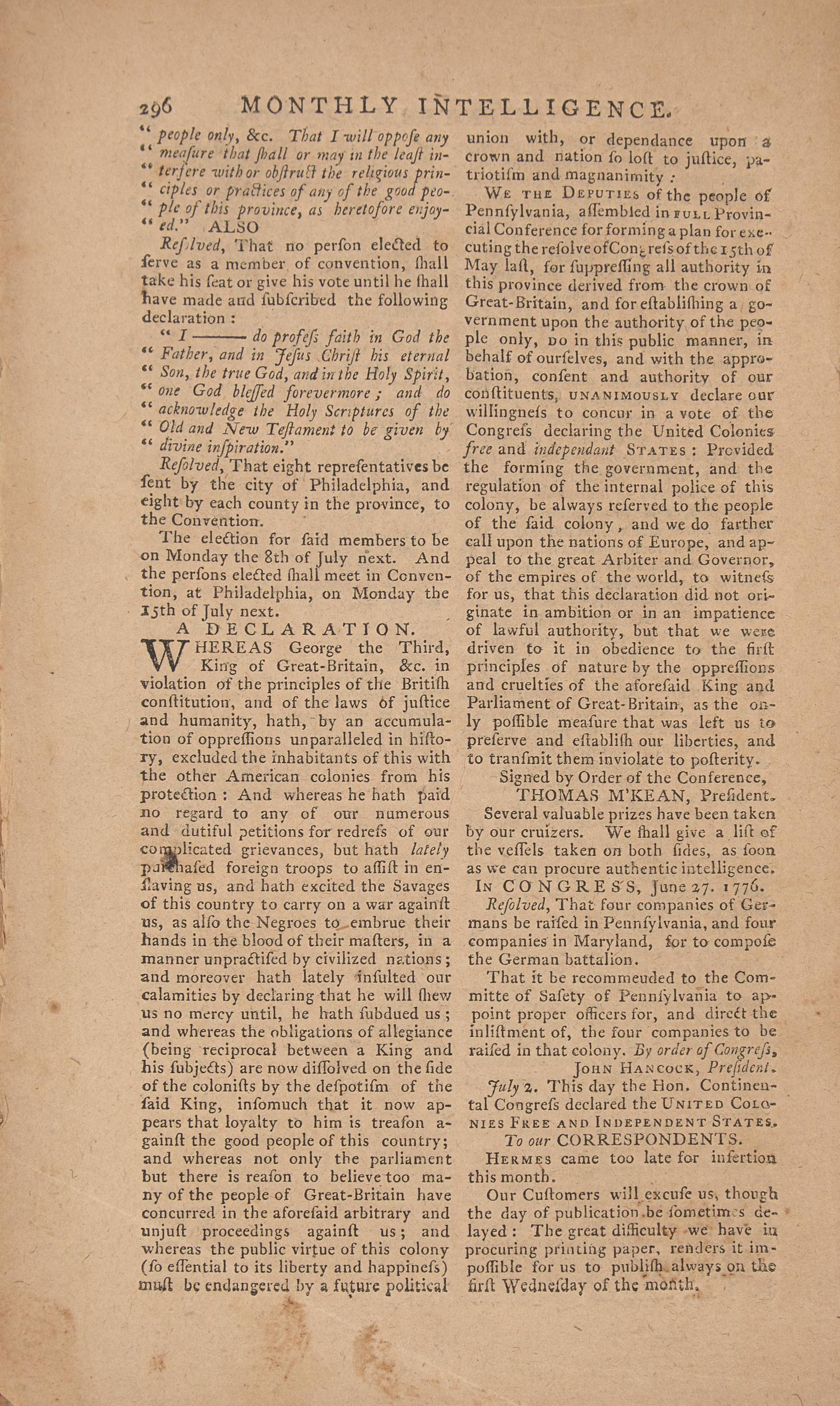 [Declaration of Independence] One of the Earliest Printed Announcements of American Independence, in the Exceedingly Rare Original Wrappers, 1776