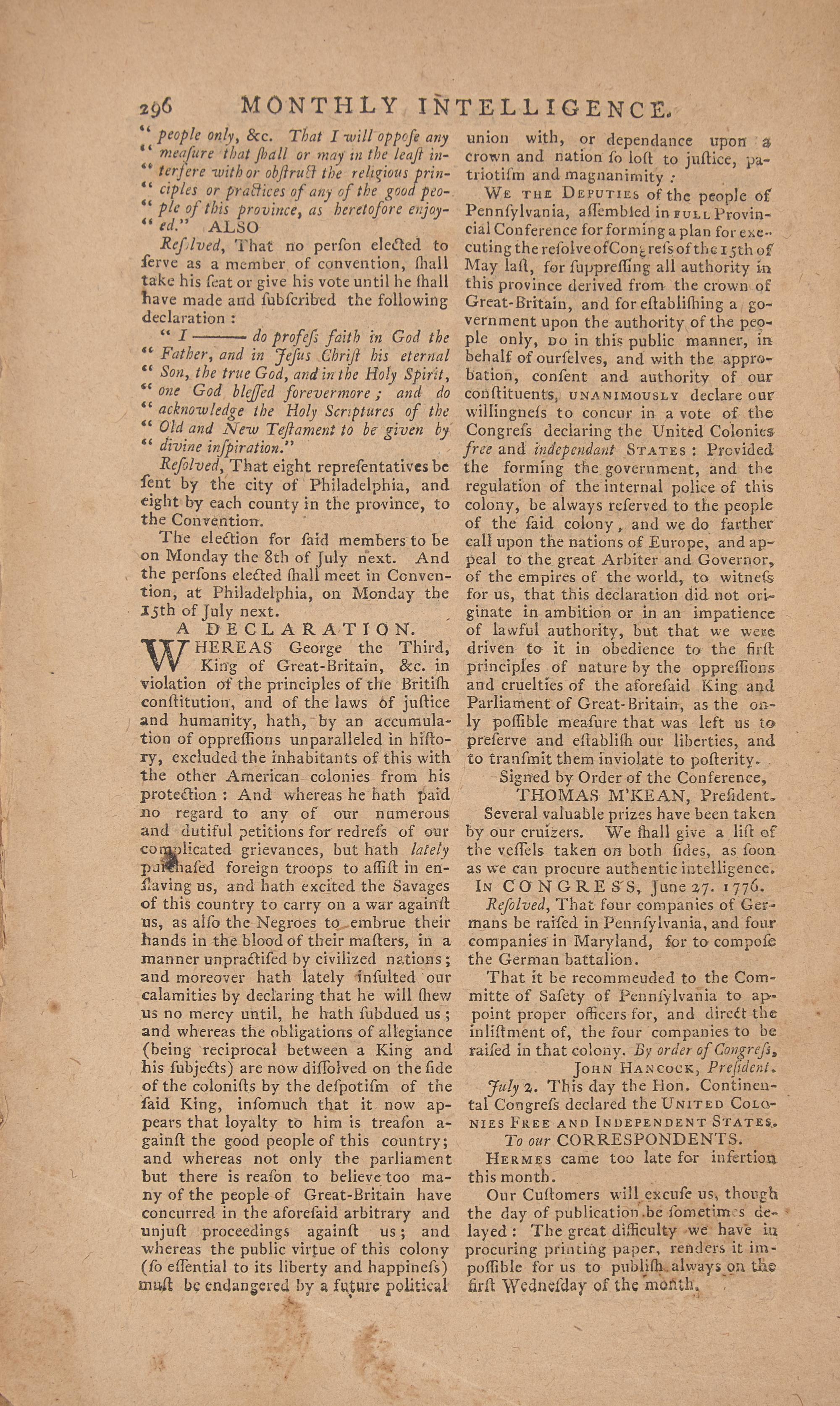 [Declaration of Independence] One of the Earliest Printed Announcements of American Independence, in the Exceedingly Rare Original Wrappers, 1776