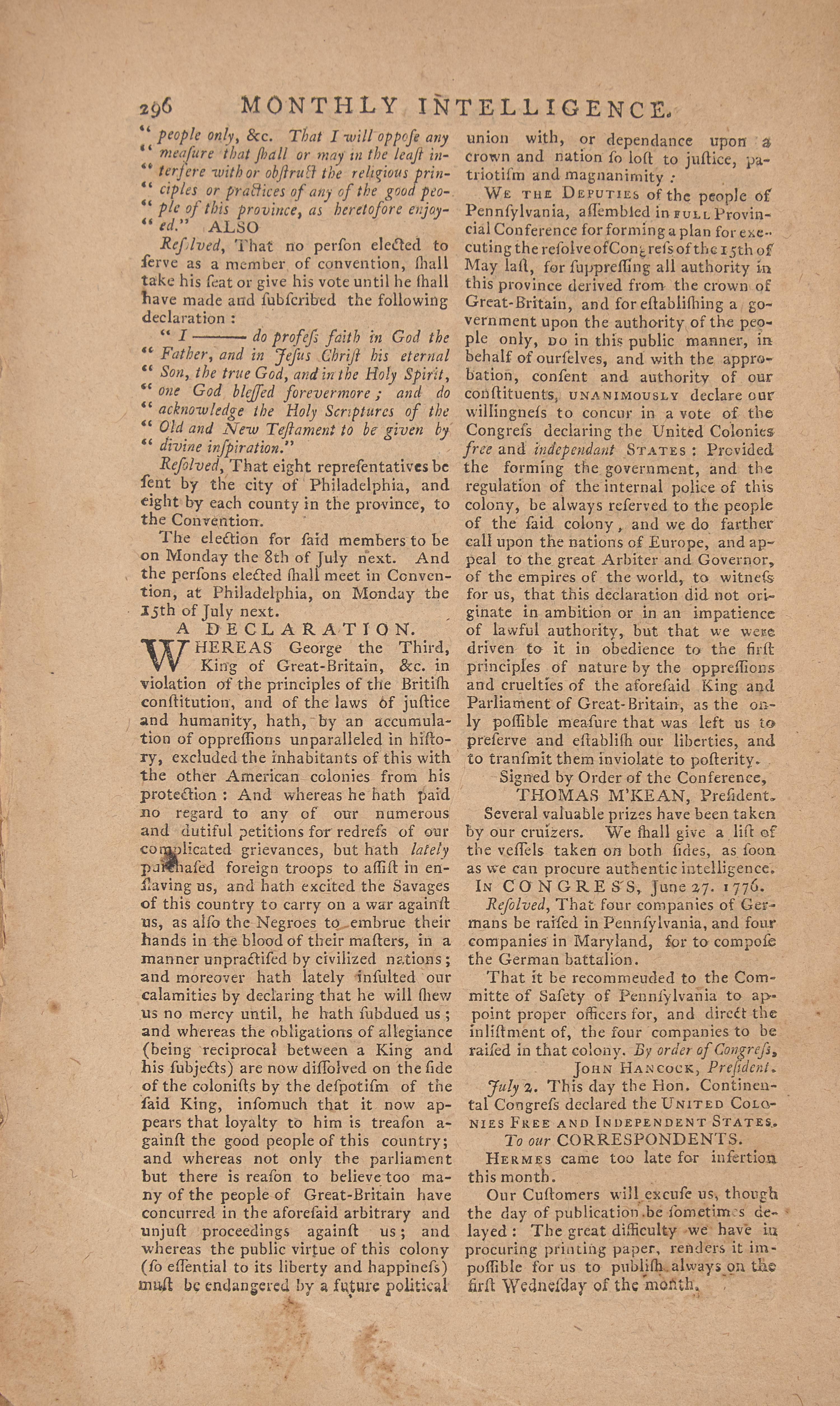 [Declaration of Independence] One of the Earliest Printed Announcements of American Independence, in the Exceedingly Rare Original Wrappers, 1776