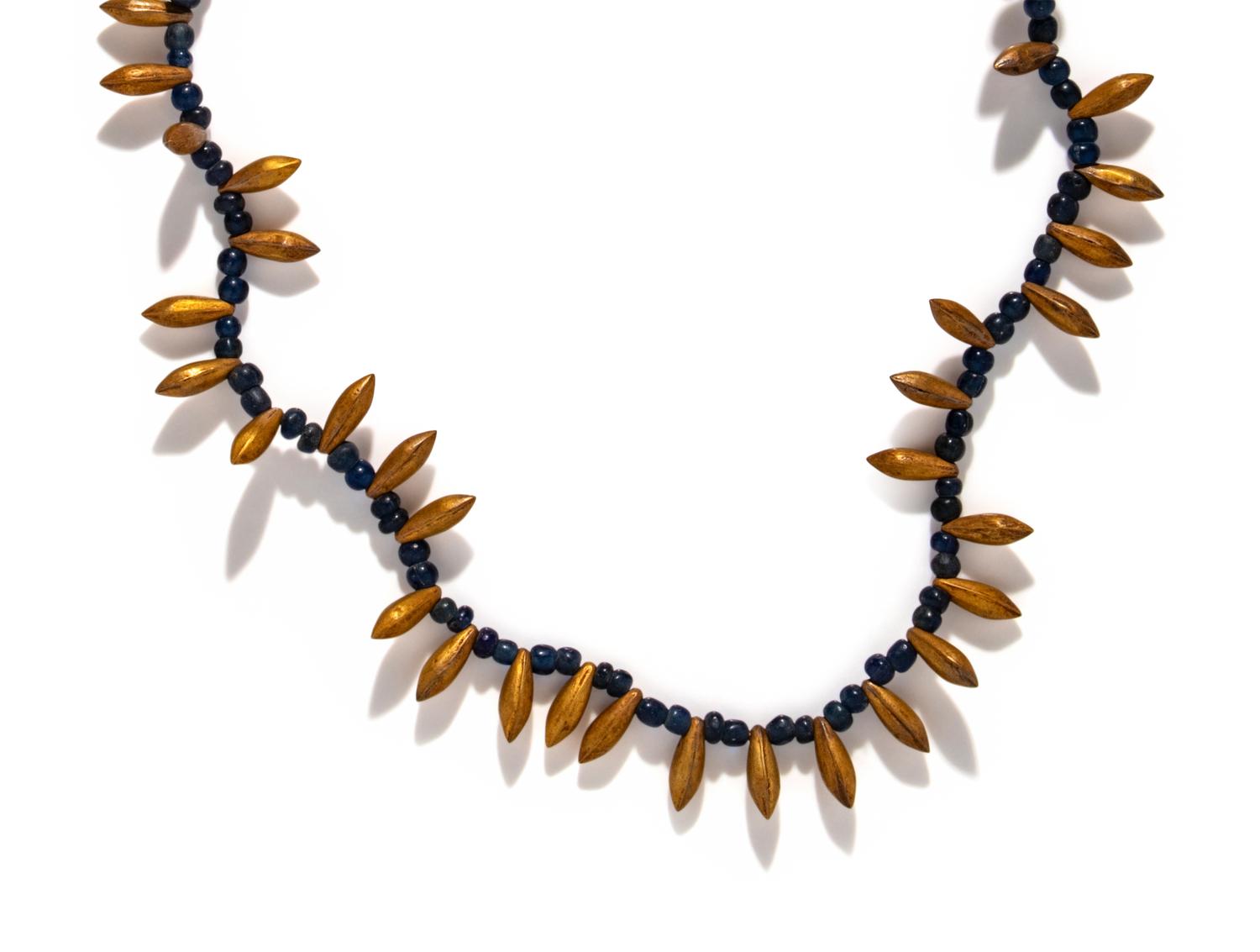 A Parthian Gold and Blue-Glass Bead Necklace