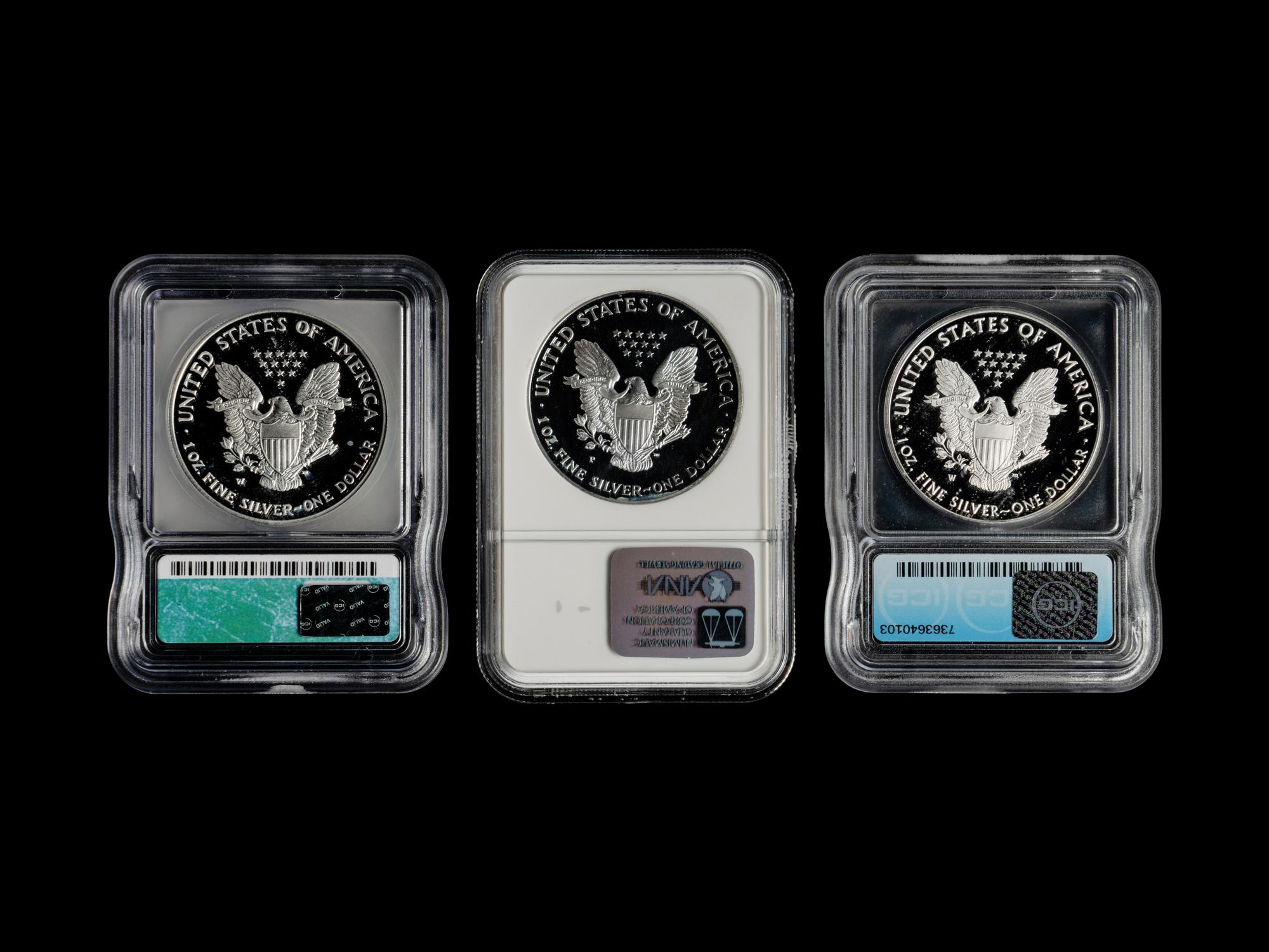 A Collection of Thirty-Seven Graded Silver Eagle $1 Proof Coins