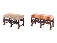 A Pair of William and Mary Style Carved Walnut Benches