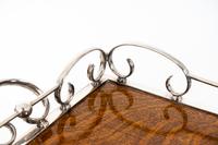 An English Silverplate Mounted Mahogany Tray on a Faux-Bamboo Stand — 20TH CENTURY