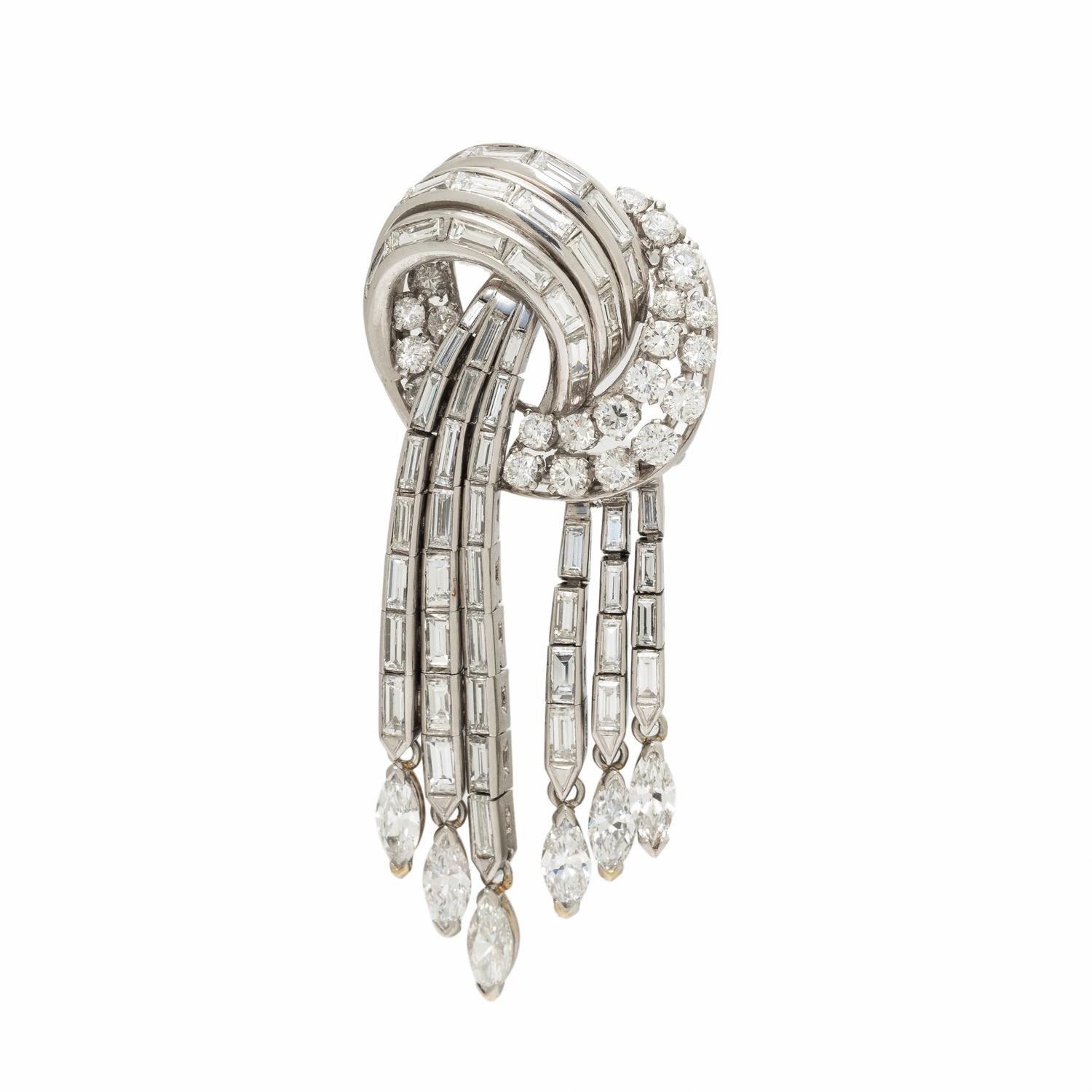 FRENCH, DIAMOND AND PLATINUM KNOT BROOCH