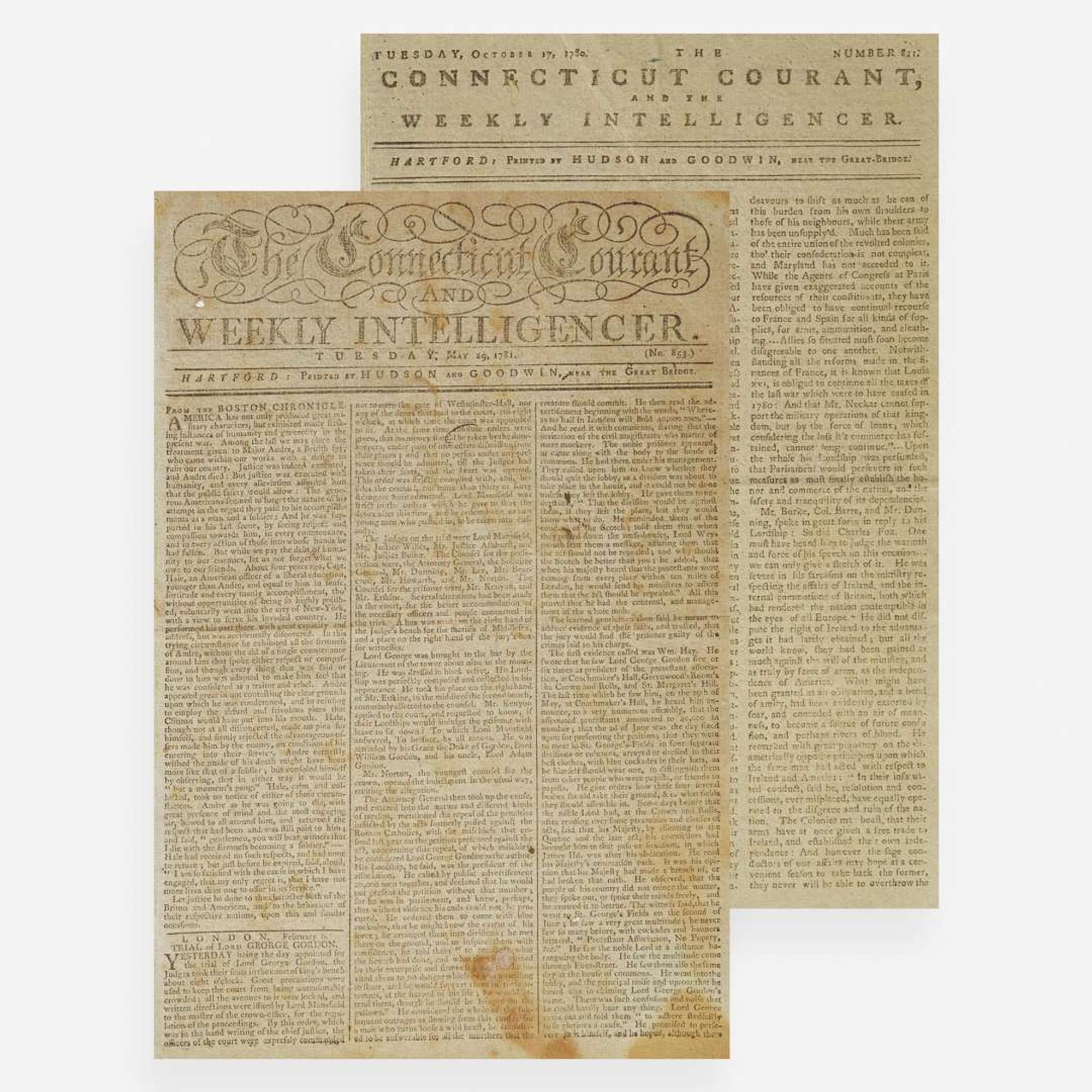 [American Revolution] [Arnold, Benedict] Group of 2 Newspapers on the Treason of Benedict Arnold