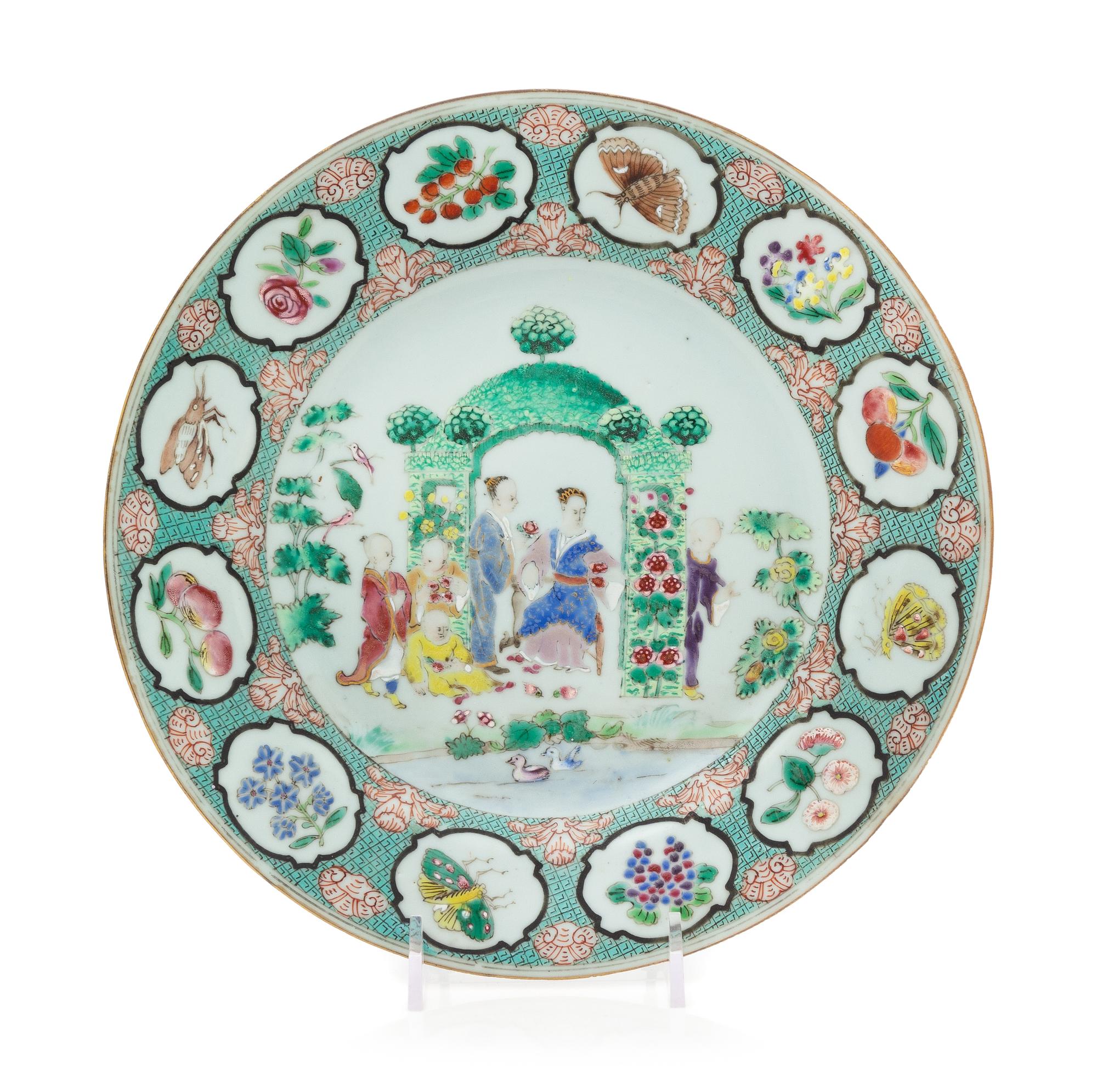 A Chinese Export Famille Rose 'Pronk Arbor' Porcelain Plate Diameter 9 inches. — CIRCA 1738-1740