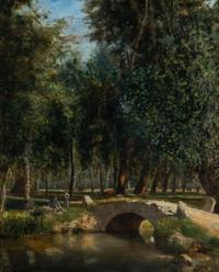 Stanislas Lépine (French, 1835-1892) — Figures by a Woodland Stream