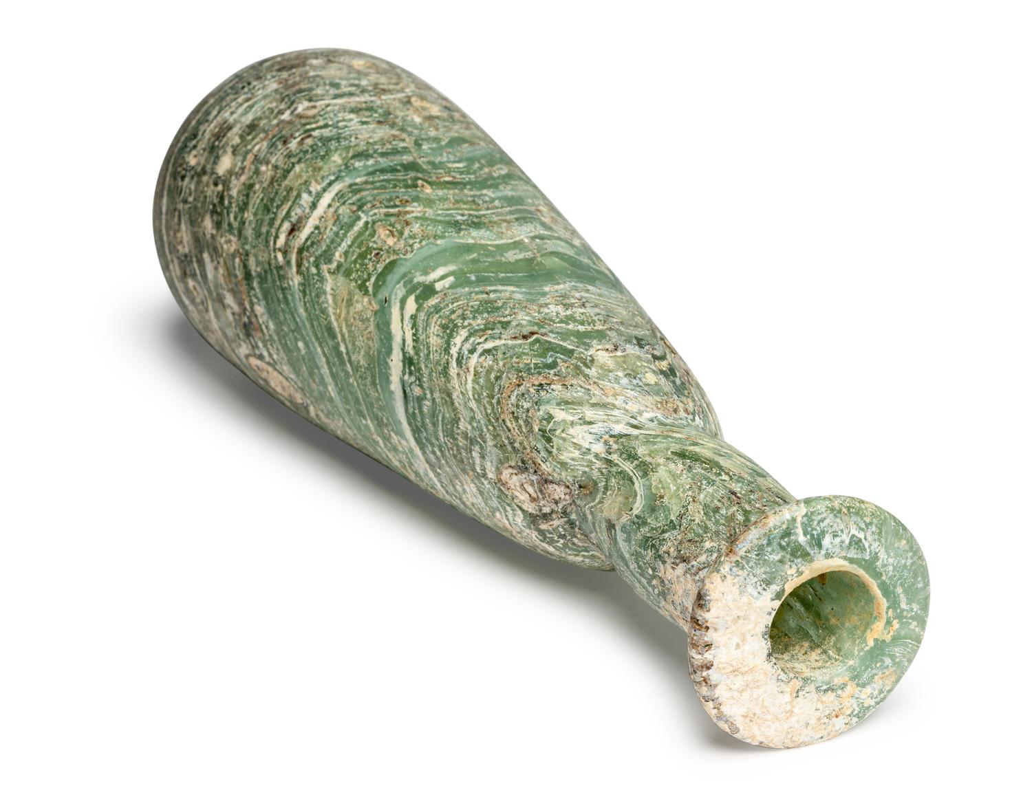 A Large Roman Marbled Glass Bottle