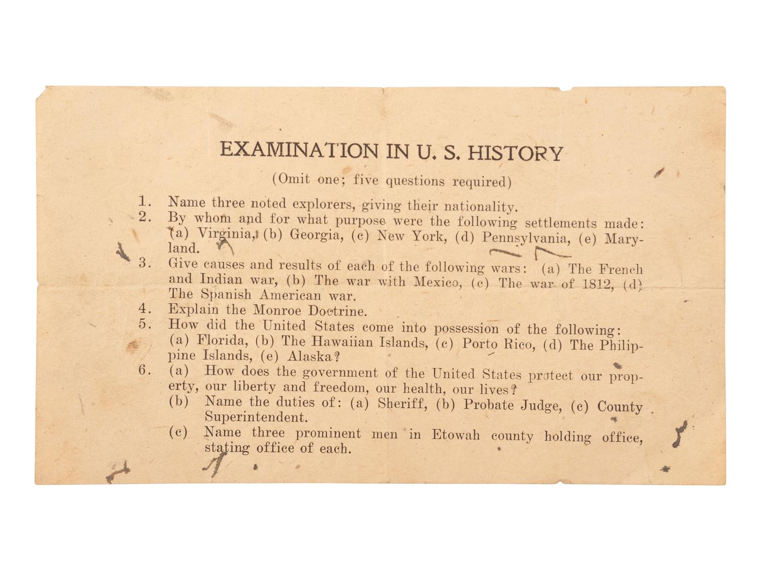 [CIVIL RIGHTS]. Voting registration examination. [Etowah County, Alabama], n.d.
