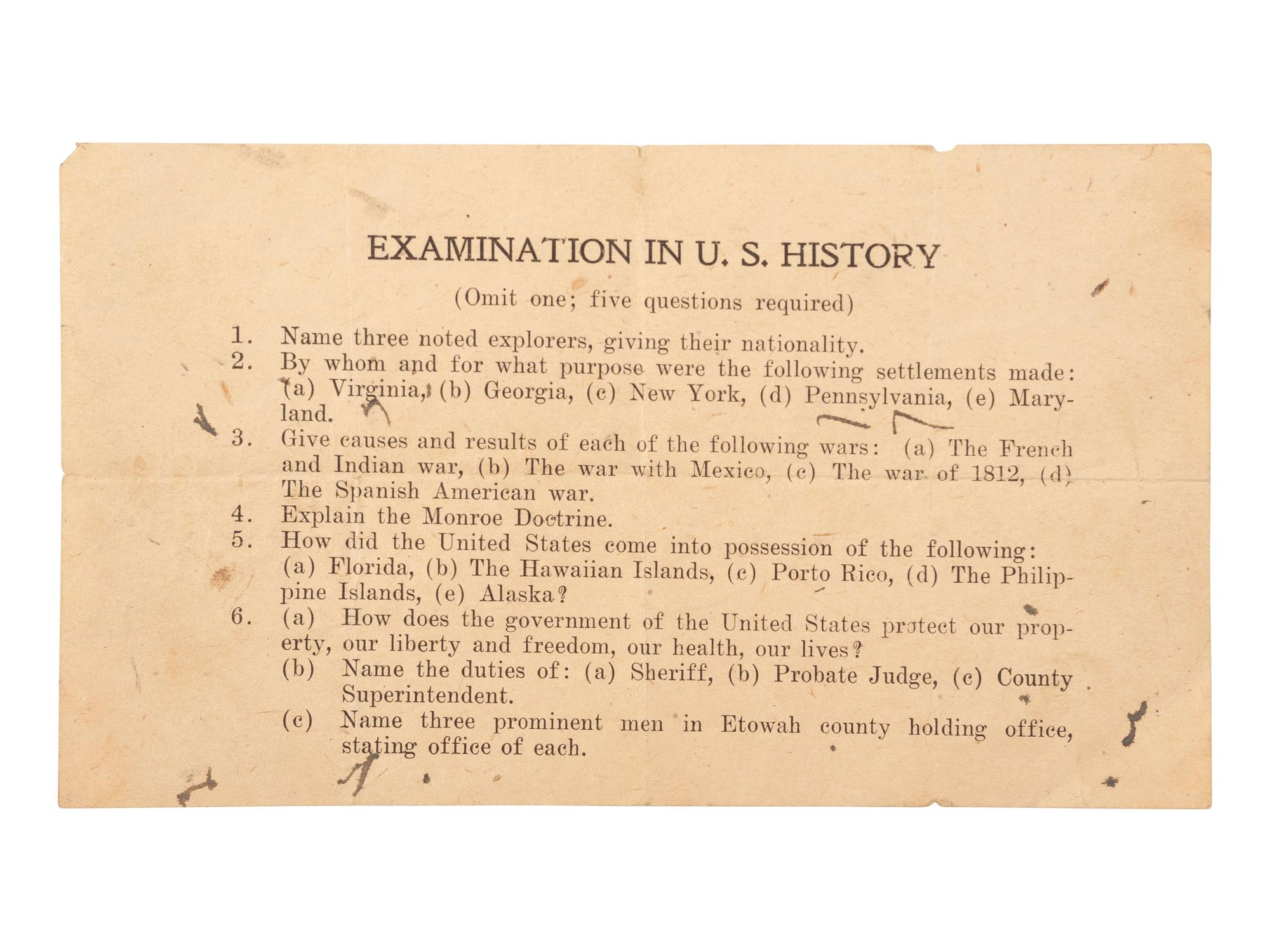 [CIVIL RIGHTS]. Voting registration examination. [Etowah County, Alabama], n.d.