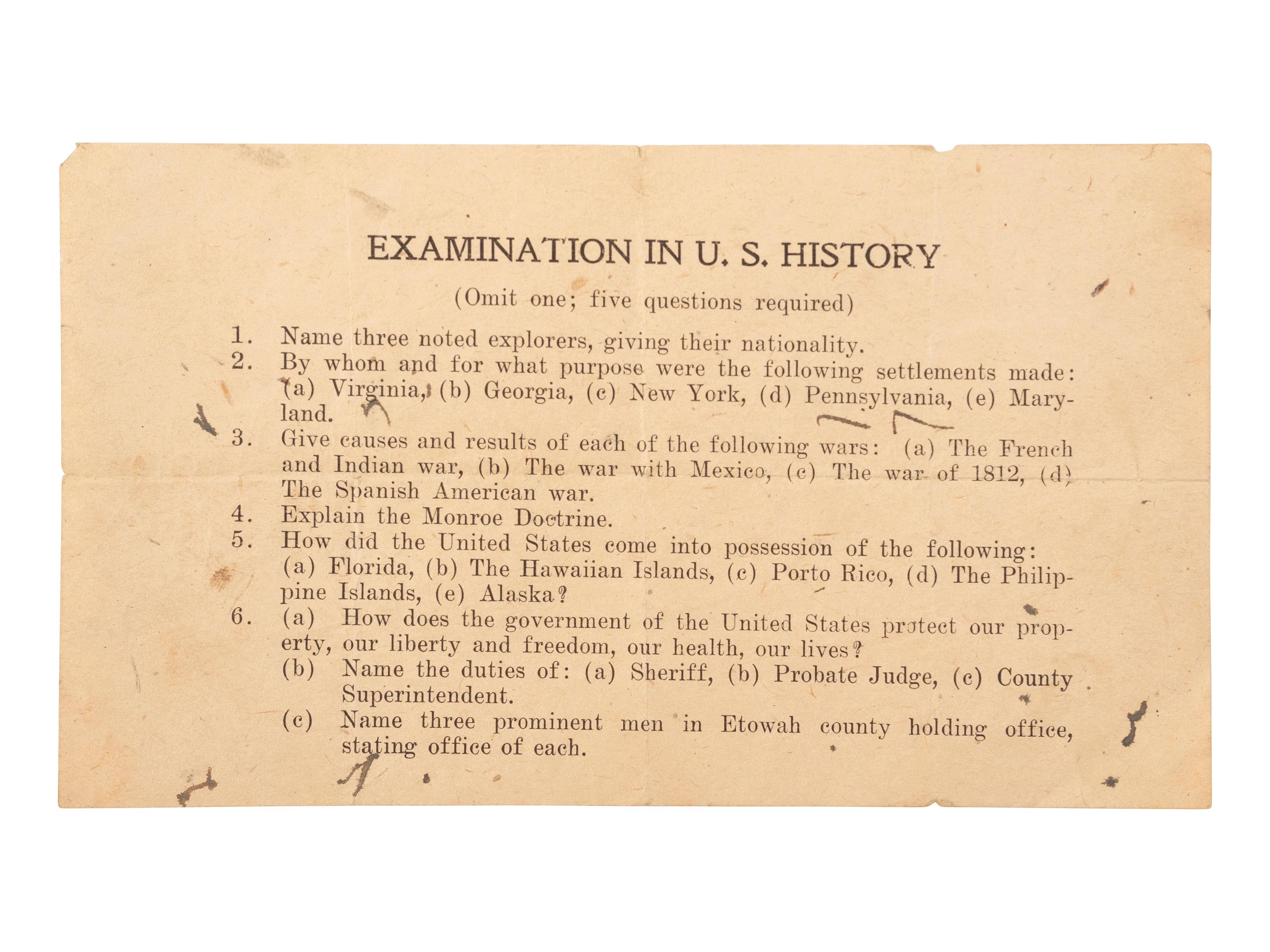 [CIVIL RIGHTS]. Voting registration examination. [Etowah County, Alabama], n.d.