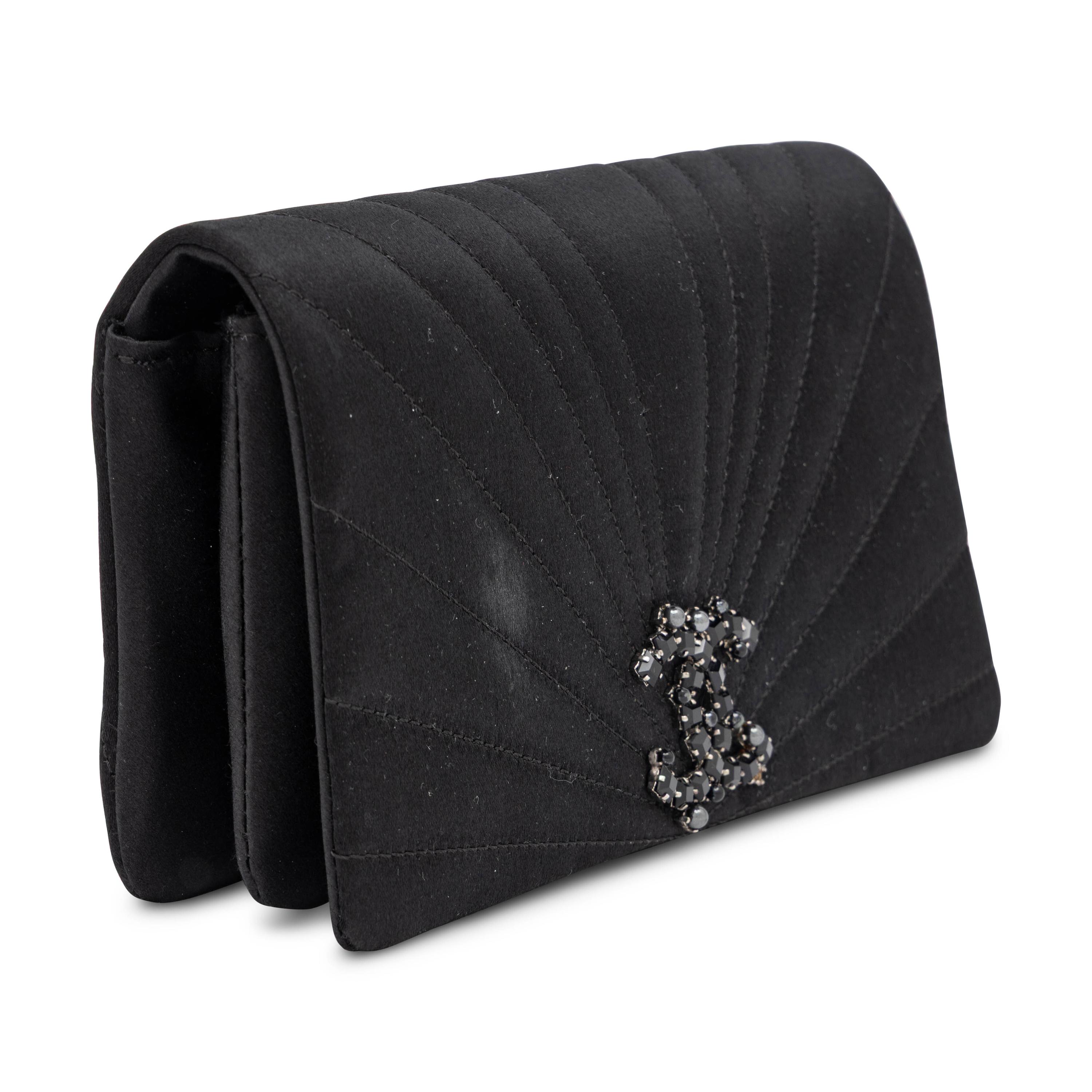 Chanel, Flap Clutch in Quilted Black Satin