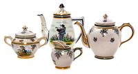 A Group of Four Quimper Tea Articles Height of coffee pot 8 1/2 inches.