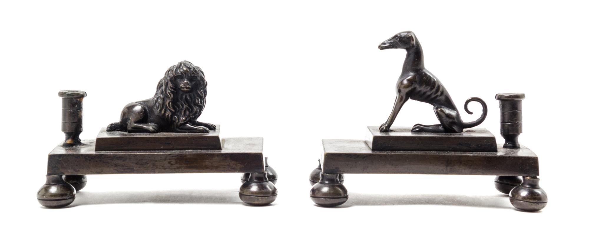 A Pair of Continental Bronze Candle Holders Height 3 3/4 x width 5 3/8 inches. — 19TH CENTURY