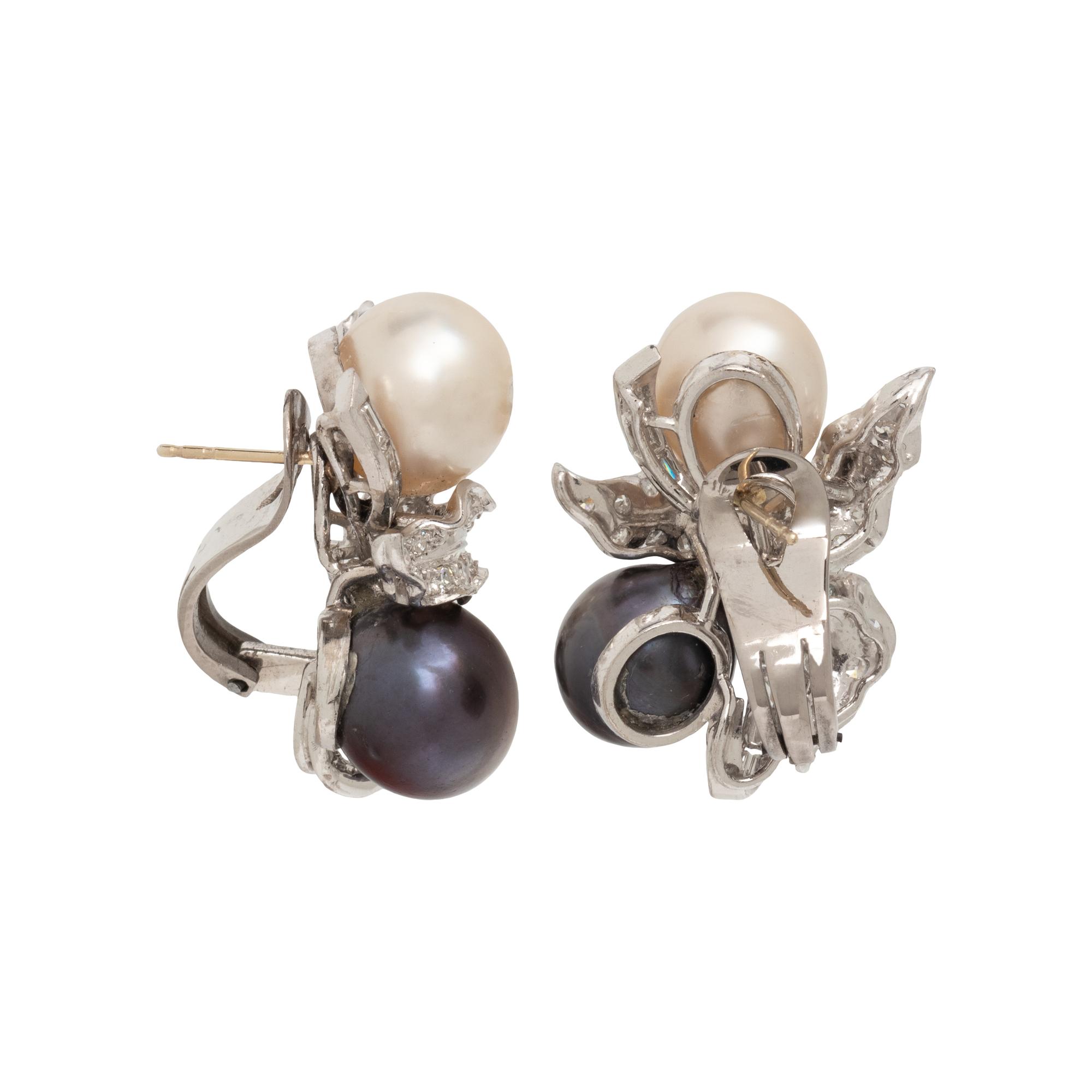 SOUTH SEA AND TAHITIAN CULTURED PEARL AND DIAMOND EARRINGS
