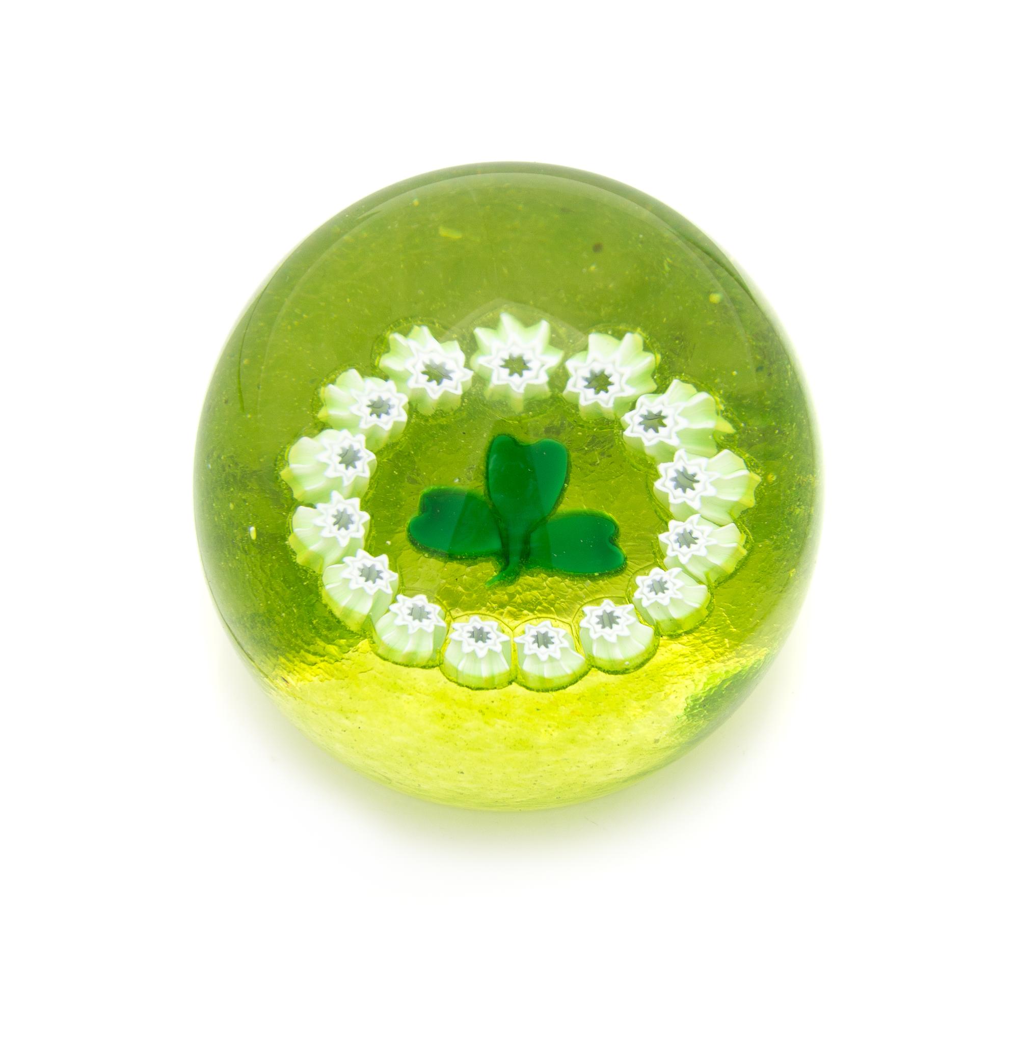 Caithness Glass, Scotland, by Allan Scott, 1988, a shamrock paperweight