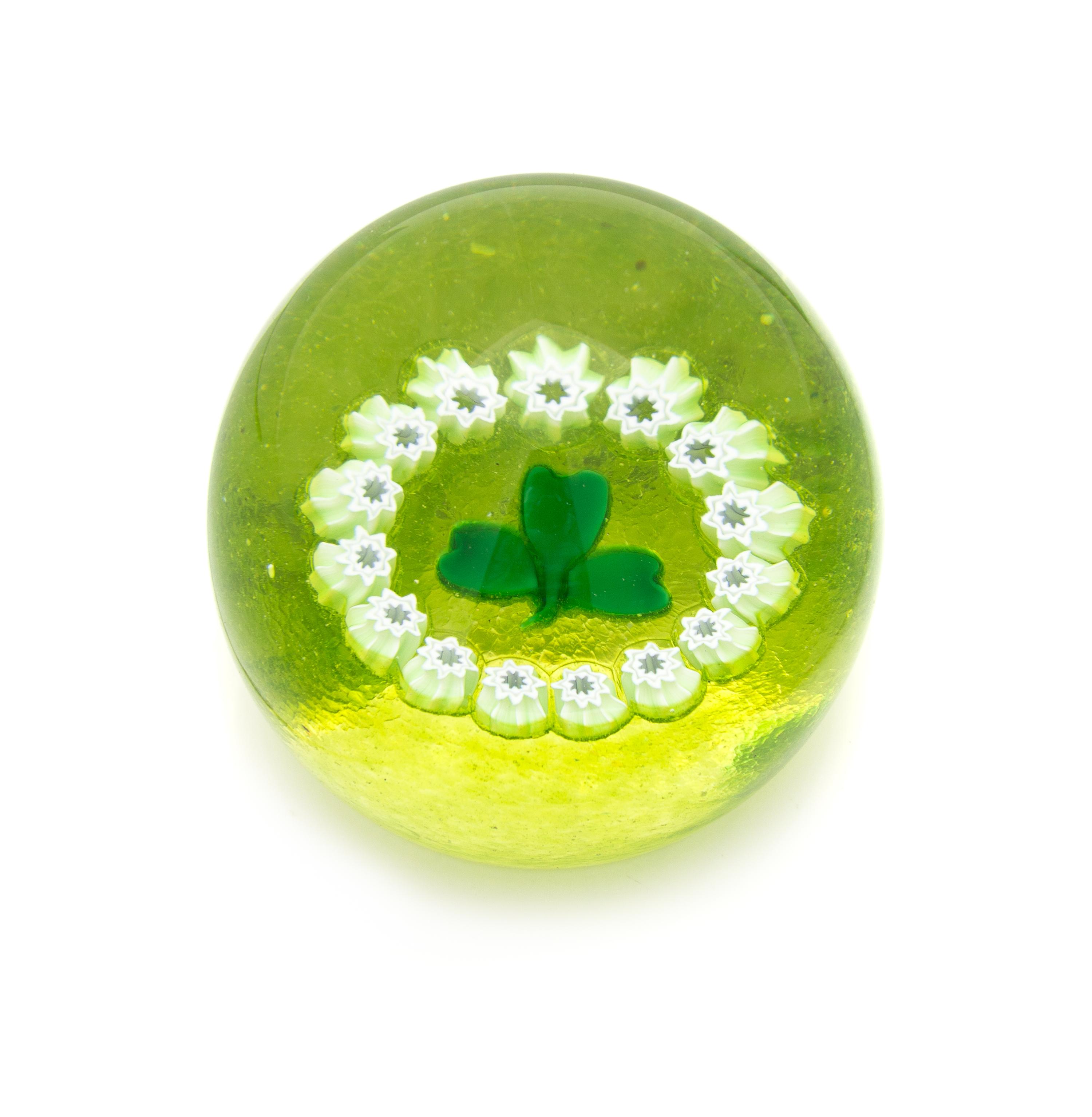 Caithness Glass, Scotland, by Allan Scott, 1988, a shamrock paperweight