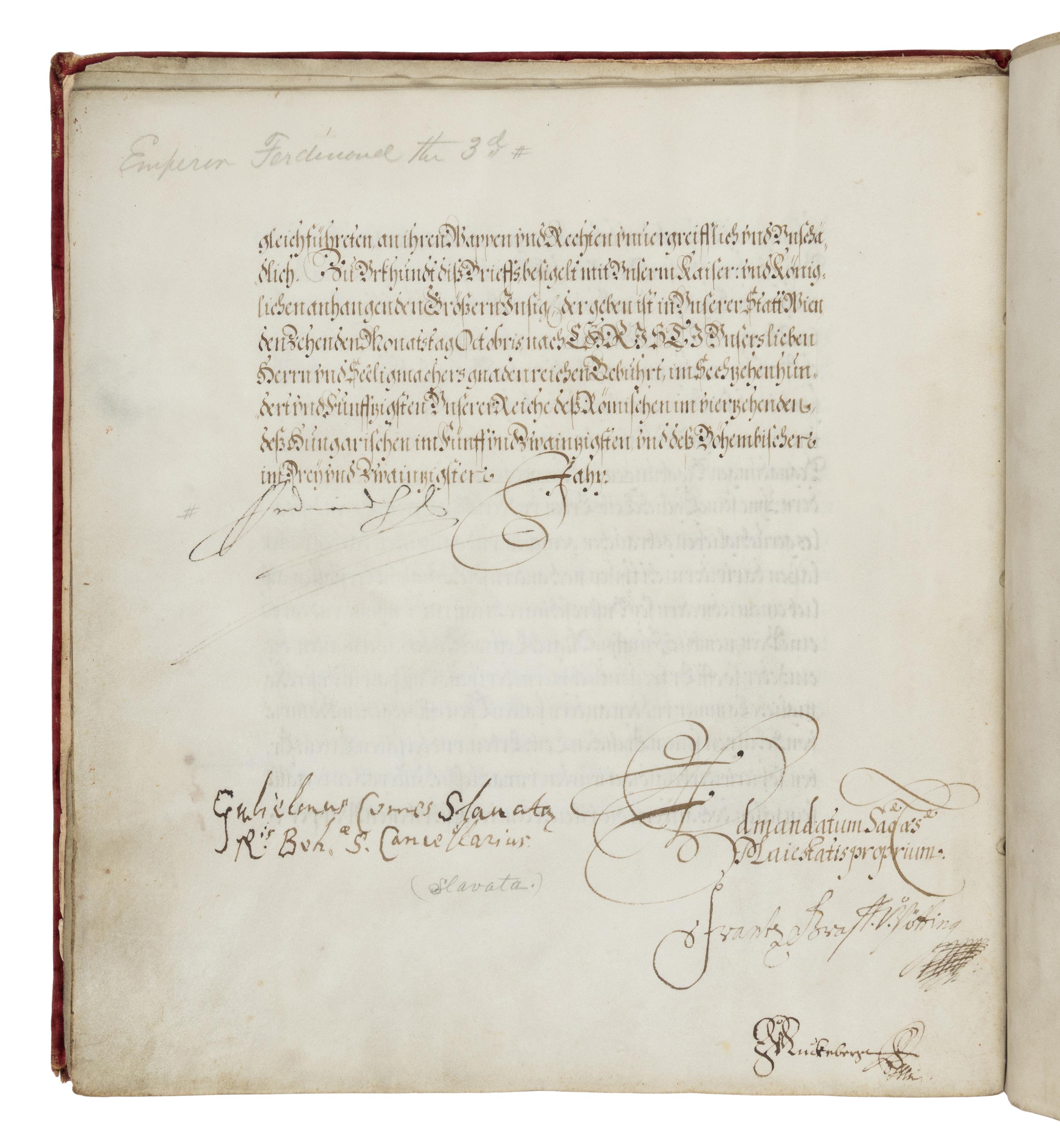 Emperor Ferdinand III Letters of Patent (for Heinrich Scholtz), in German, illuminated manuscript on parchment [Austria, Vienna, 1650]