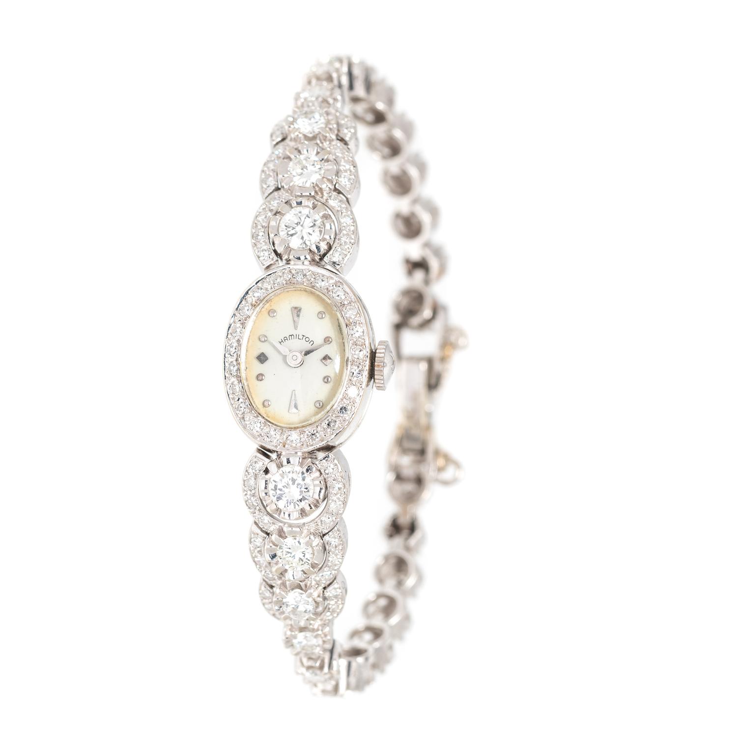 HAMILTON, 14K WHITE GOLD AND DIAMOND WRISTWATCH