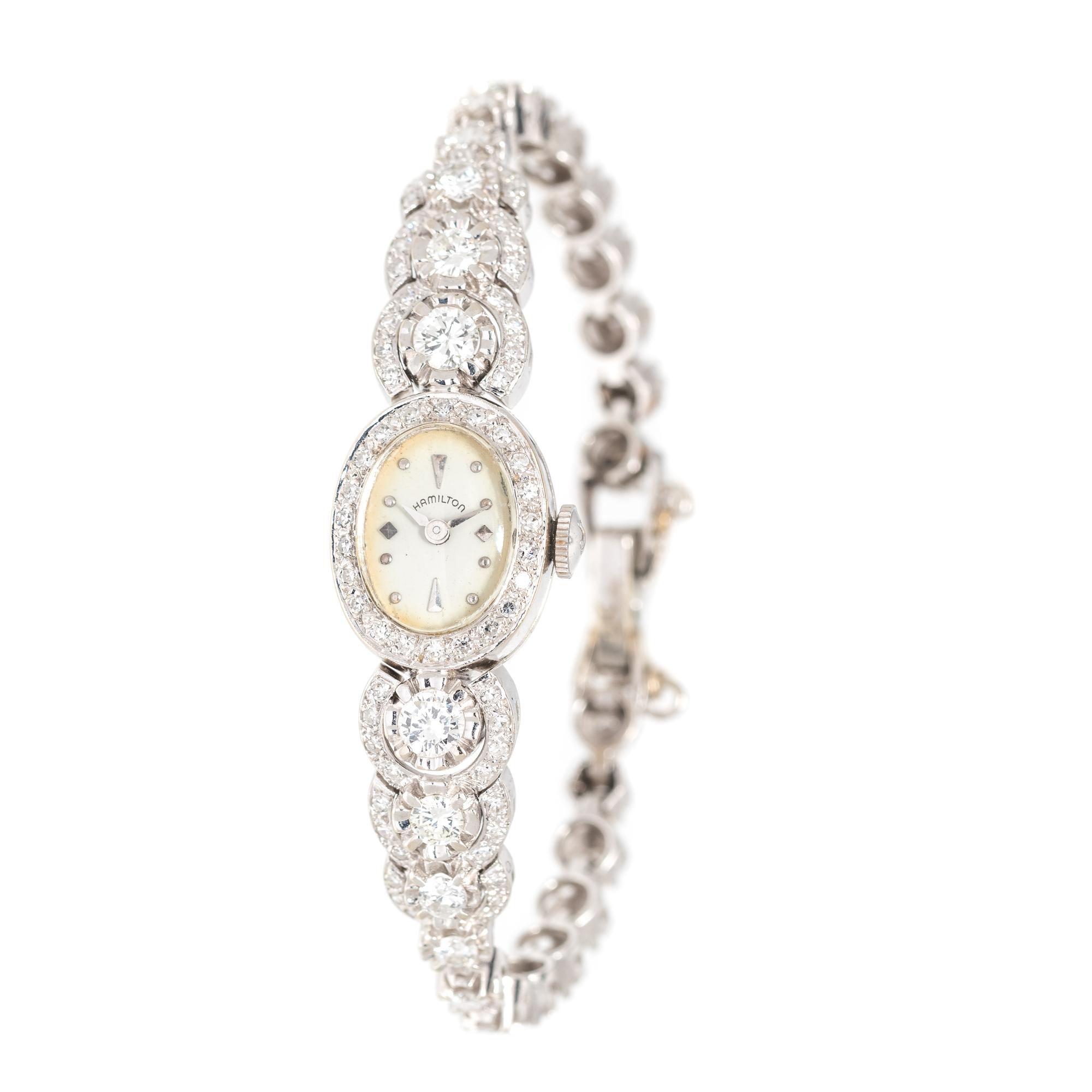 HAMILTON, 14K WHITE GOLD AND DIAMOND WRISTWATCH