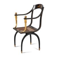 A Consulat Painted, Parcel Gilt and Ebonized Fauteuil