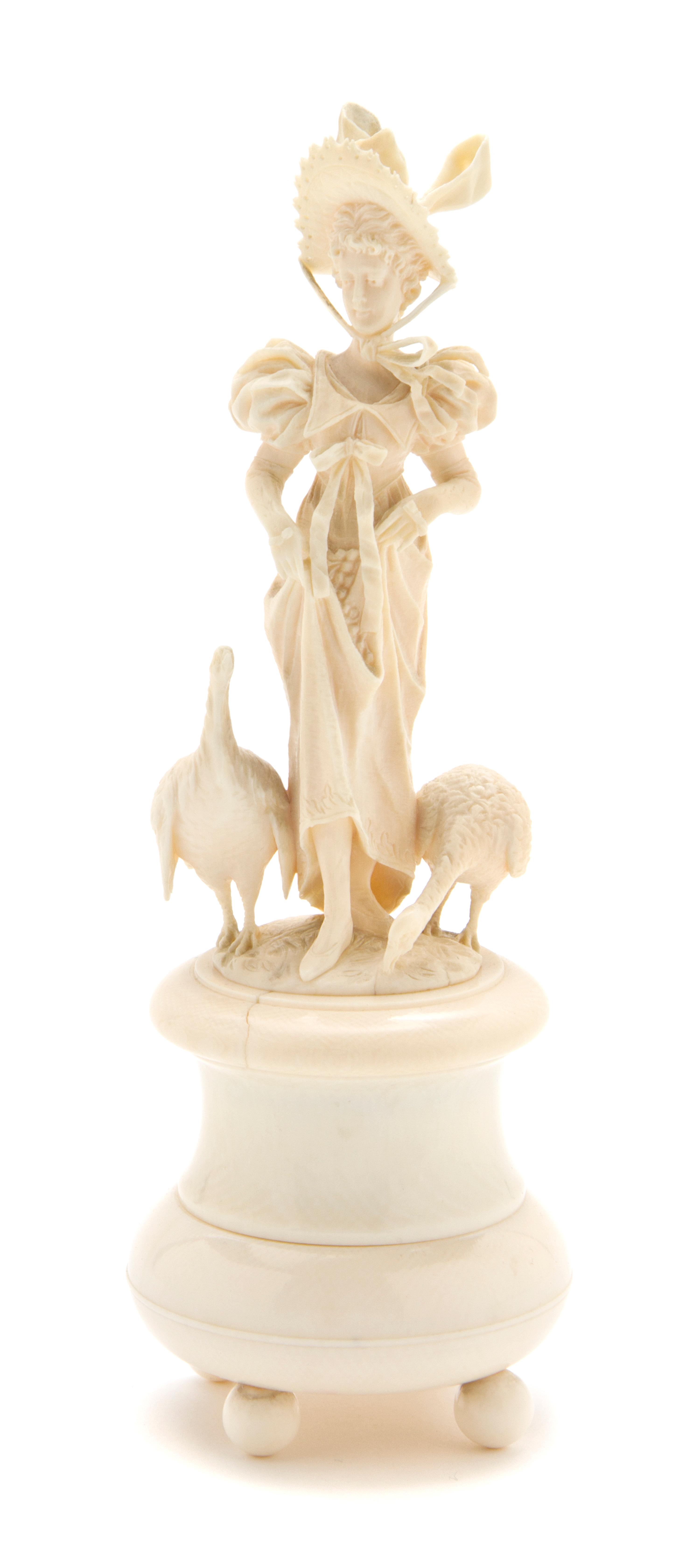 A Continental Carved Ivory Box, Height 6 7/8 inches.