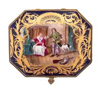 A Sèvres Style Gilt Metal Mounted, Painted and Parcel Gilt Porcelain Table Casket