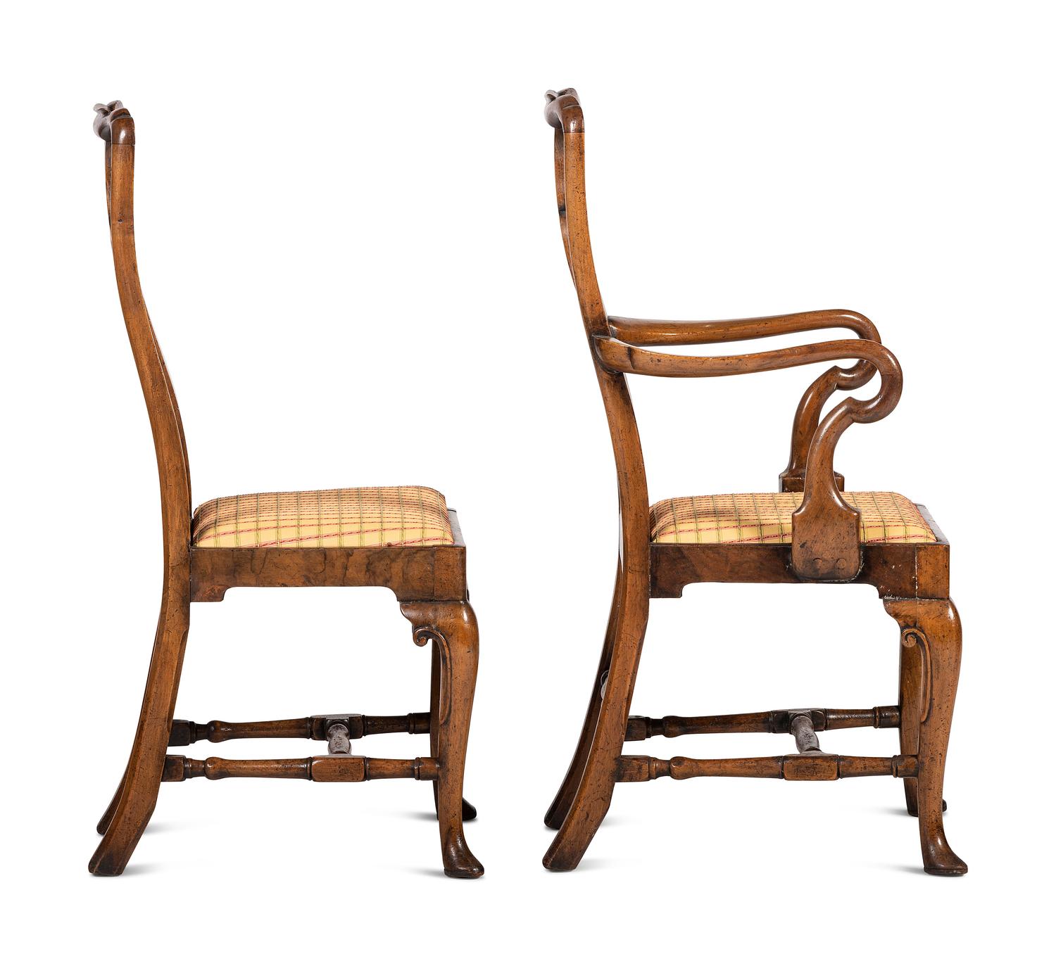 A Set of Queen Anne Style Walnut Chairs