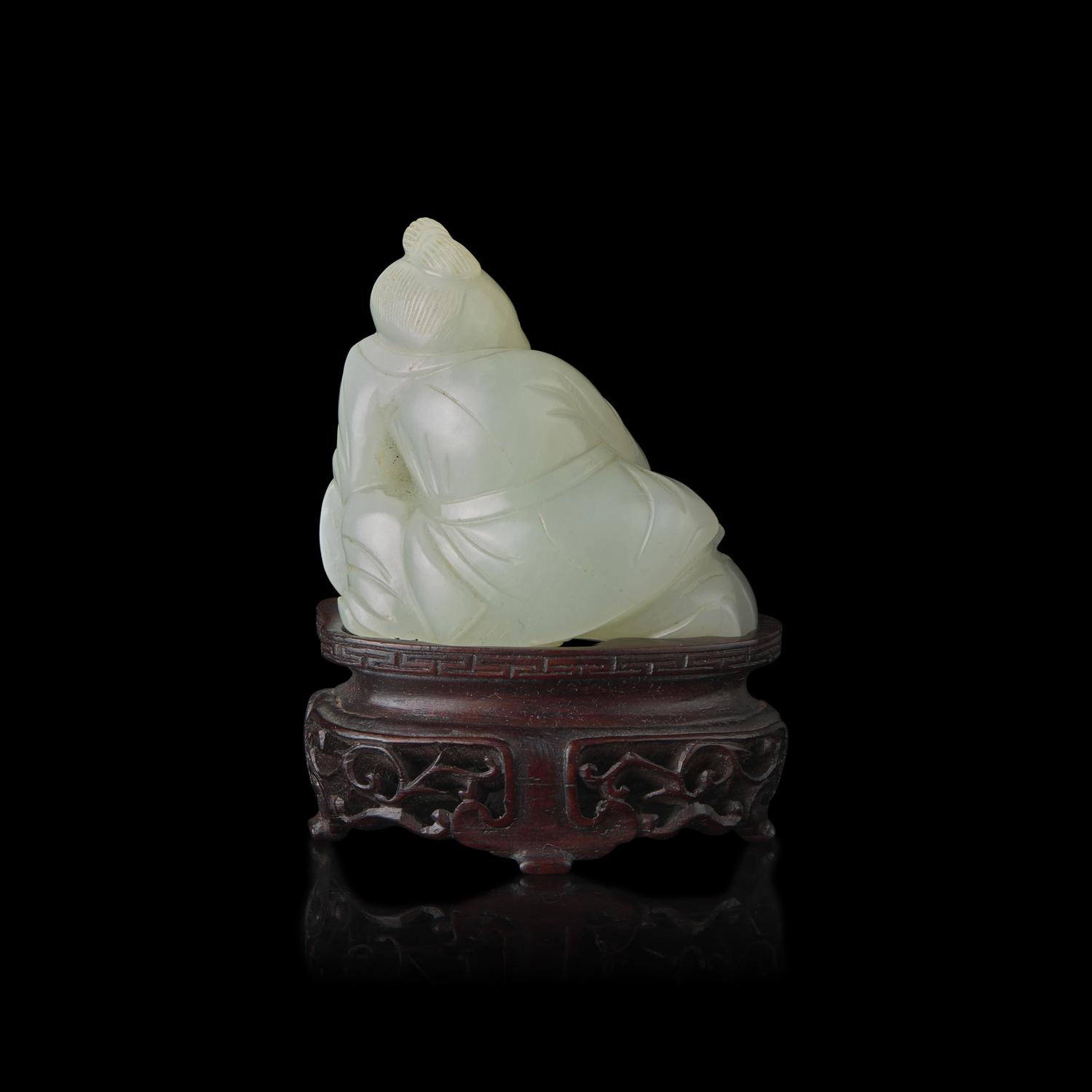 A Chinese White Jade Carved Boy, Qing Dynasty 清 白玉雕弄鼓童子