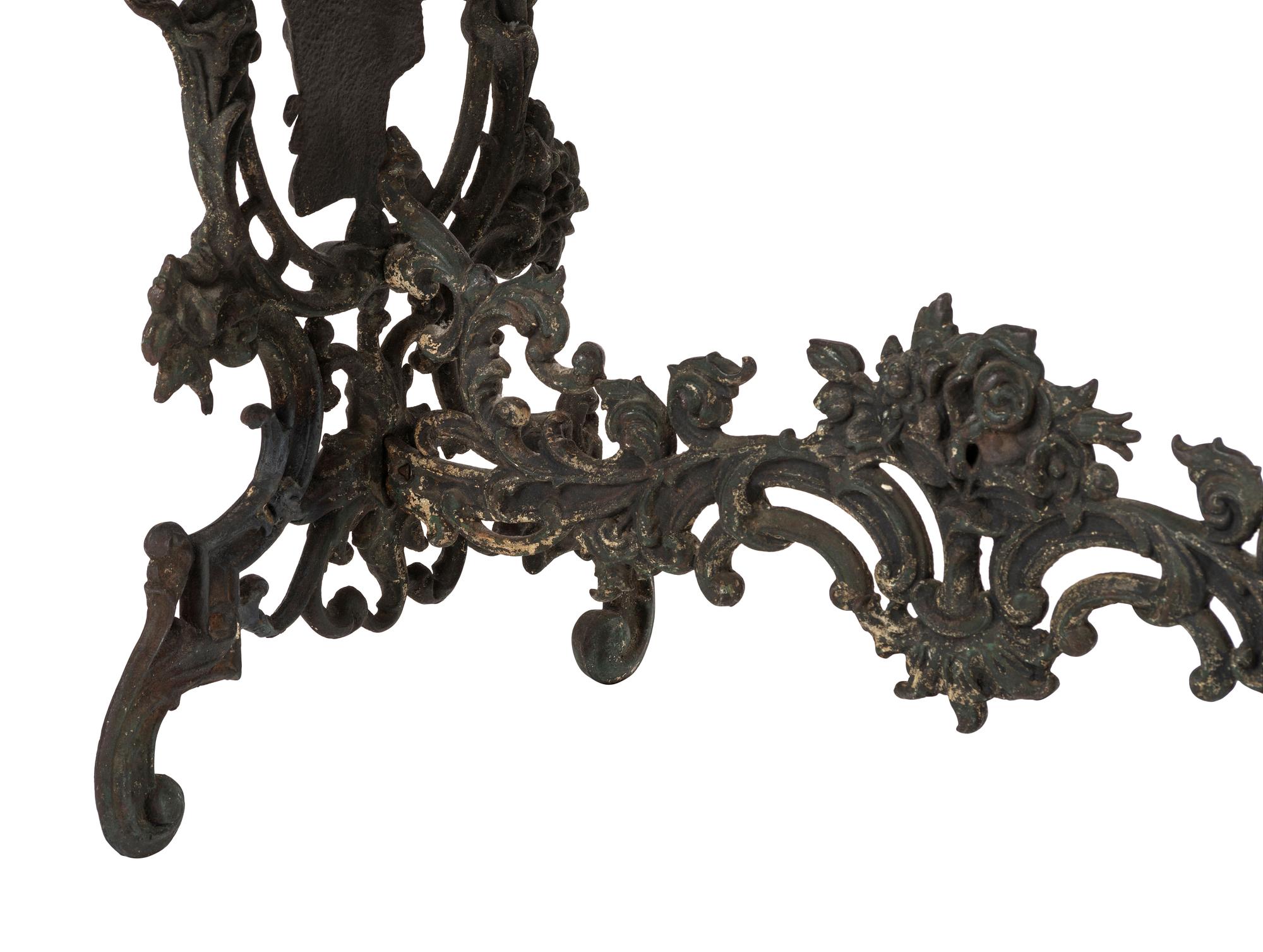 A Wrought Iron and Marble Top George Washington Garden Table
