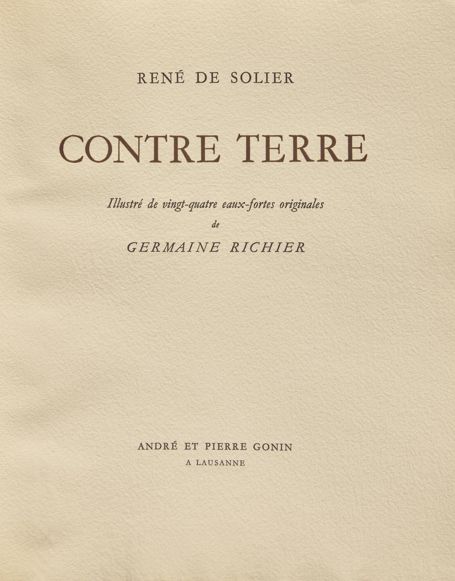 [Art] [Richier, Germaine] Solier, Rene de. Contre Terre