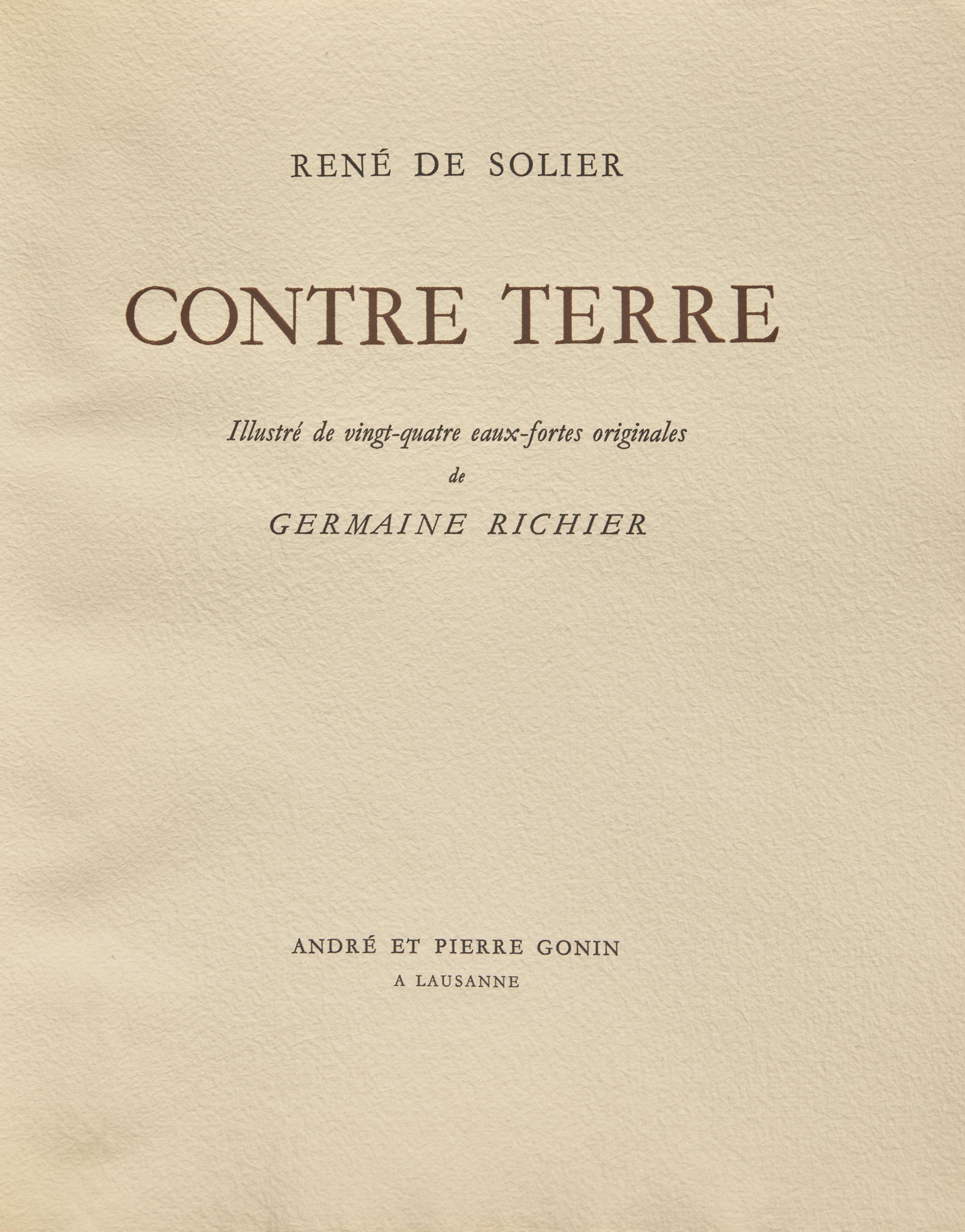 [Art] [Richier, Germaine] Solier, Rene de. Contre Terre