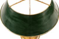 A Pair of French Gilt Bronze Bouillotte Lamps with Tole Shades