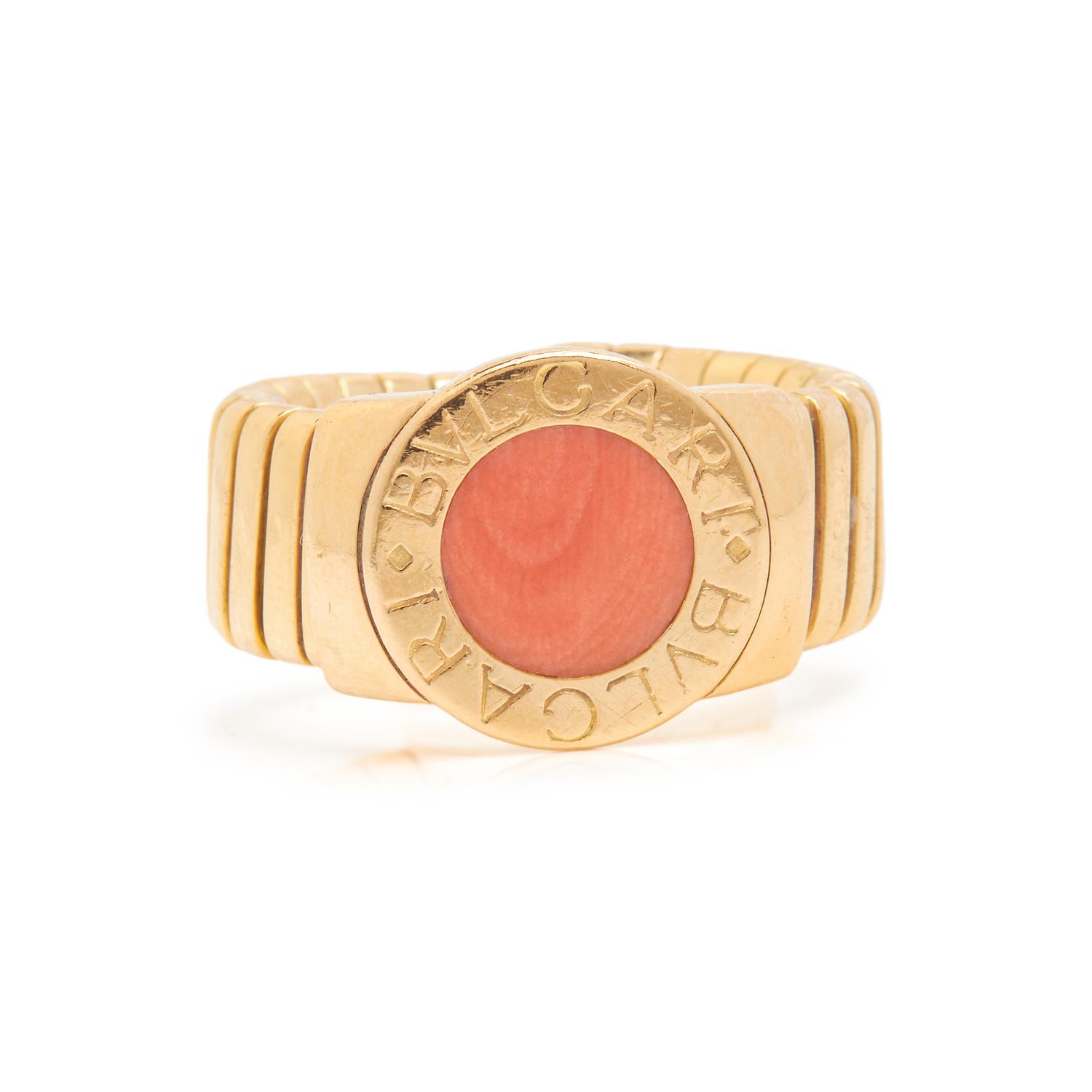 BULGARI, YELLOW GOLD AND CORAL 'BVLGARI BVLGARI' RING