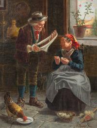 Eugenio Zampighi, (Italian, 1859-1944), Couple Knitting