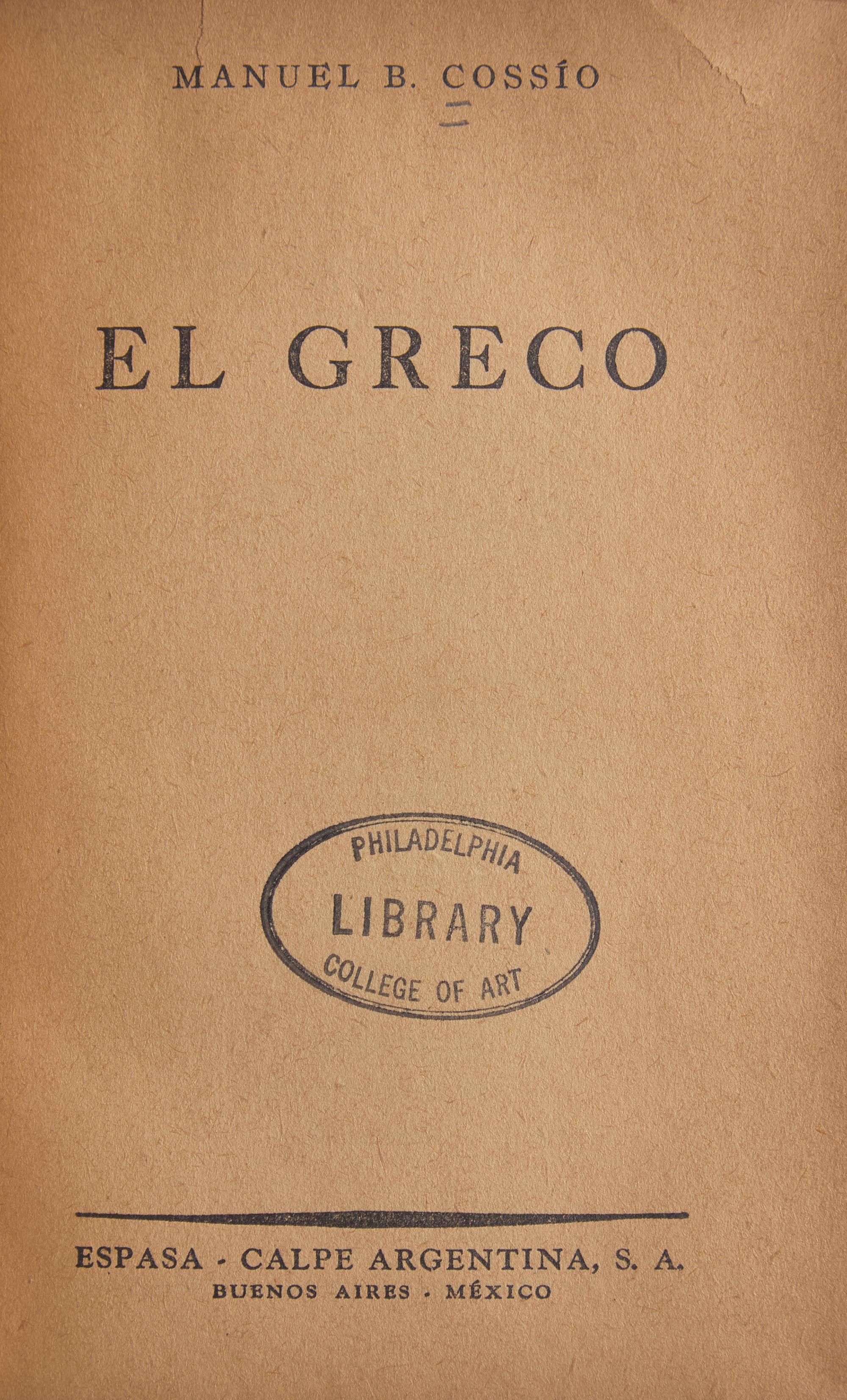 [Fine Binding] Cossio, Manuel B. El Greco