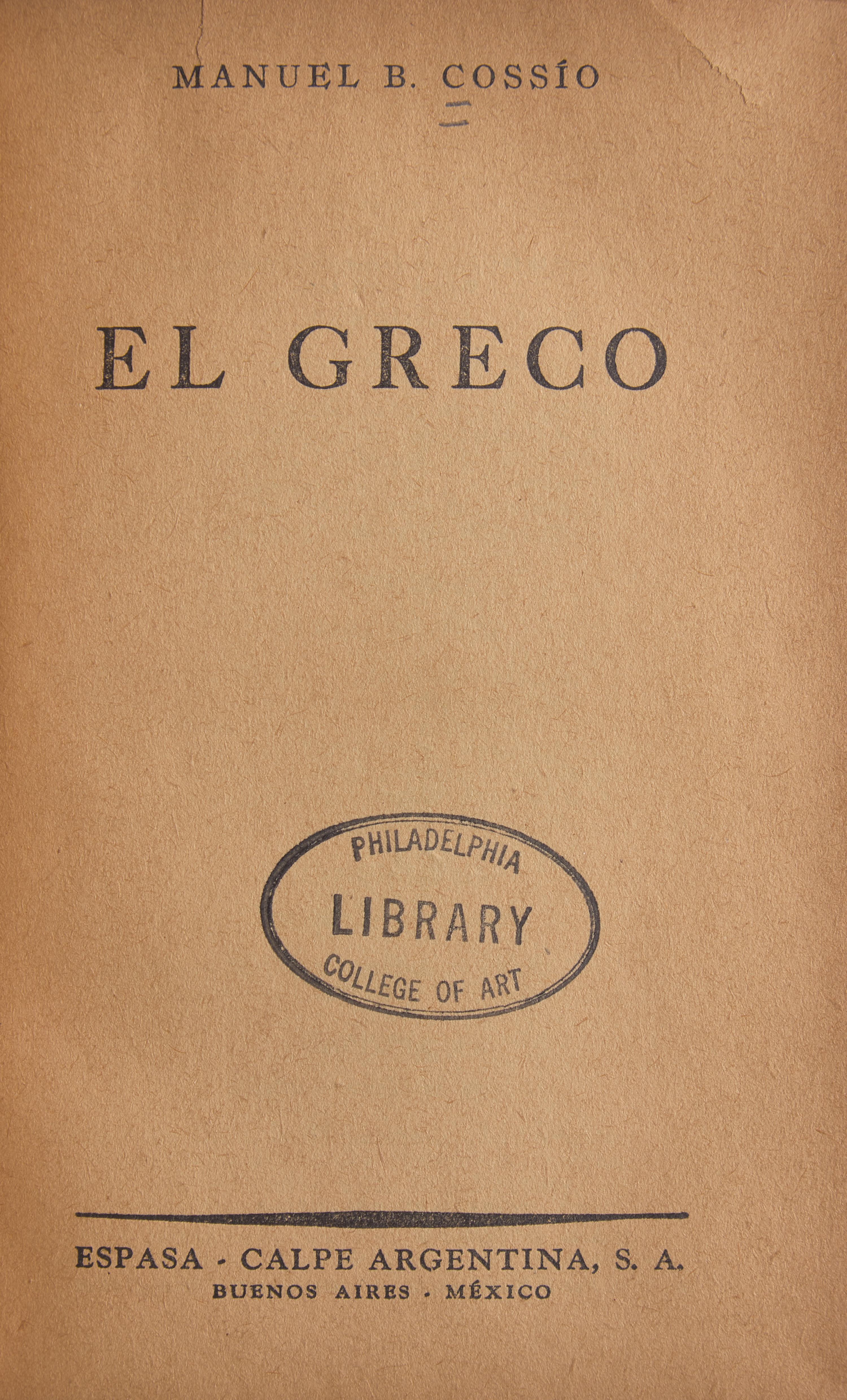 [Fine Binding] Cossio, Manuel B. El Greco