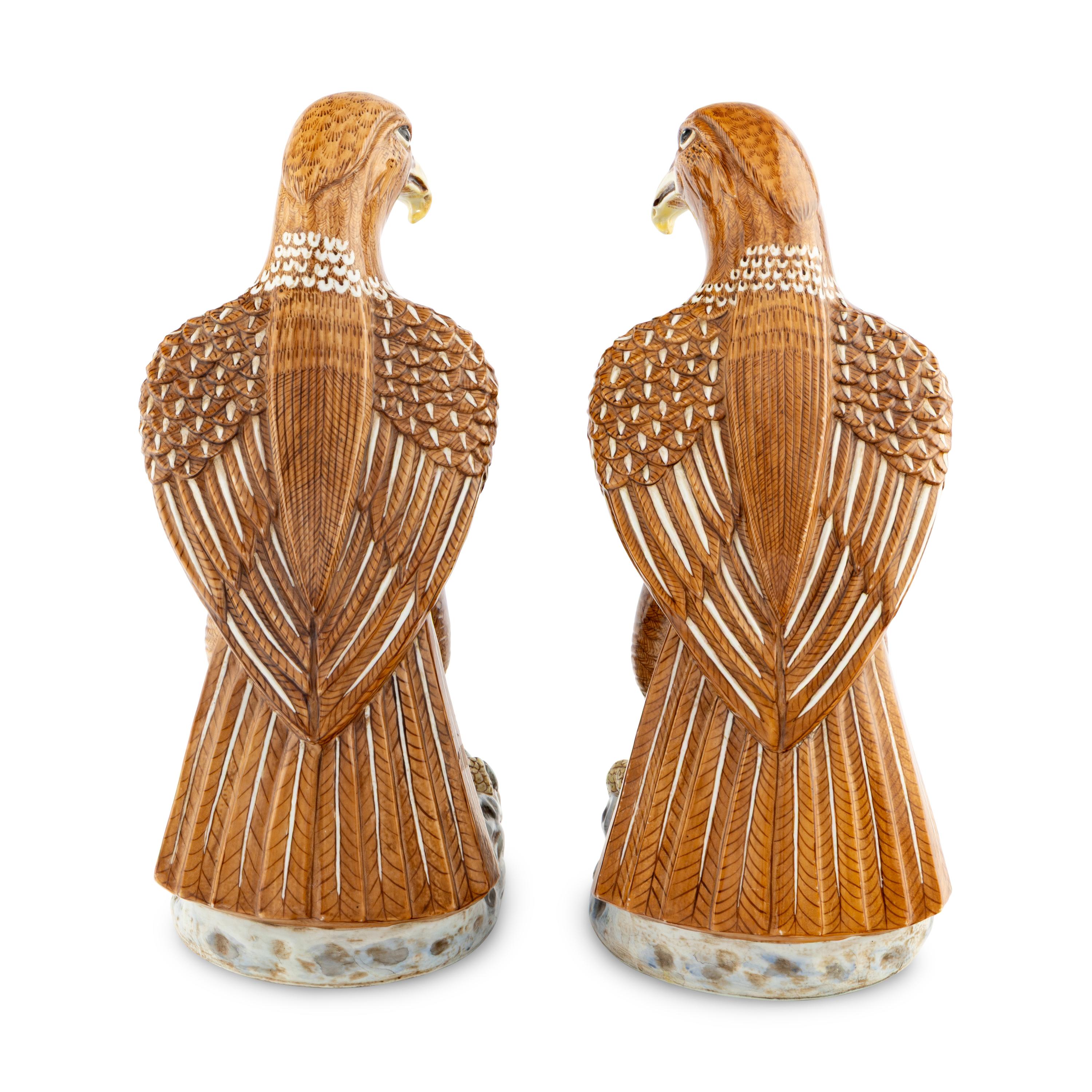A Pair of Large Chinese Export Porcelain Models of Eagles