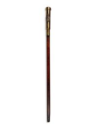 A British Silvered Metal Mounted Brass Explorer's Walking Stick