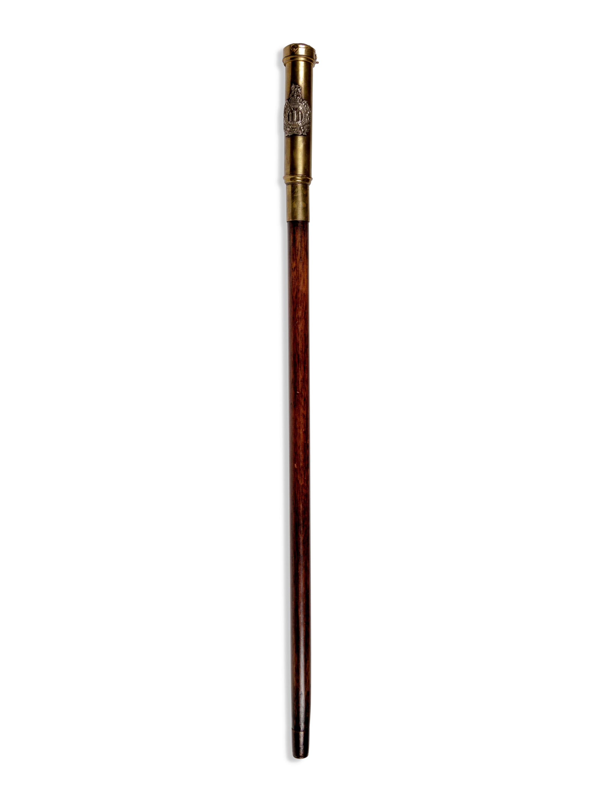 A British Silvered Metal Mounted Brass Explorer's Walking Stick