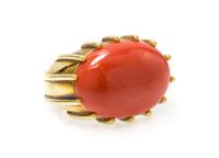 An 18 Karat Yellow Gold and Coral Ring, Trio, 12.00 dwts.
