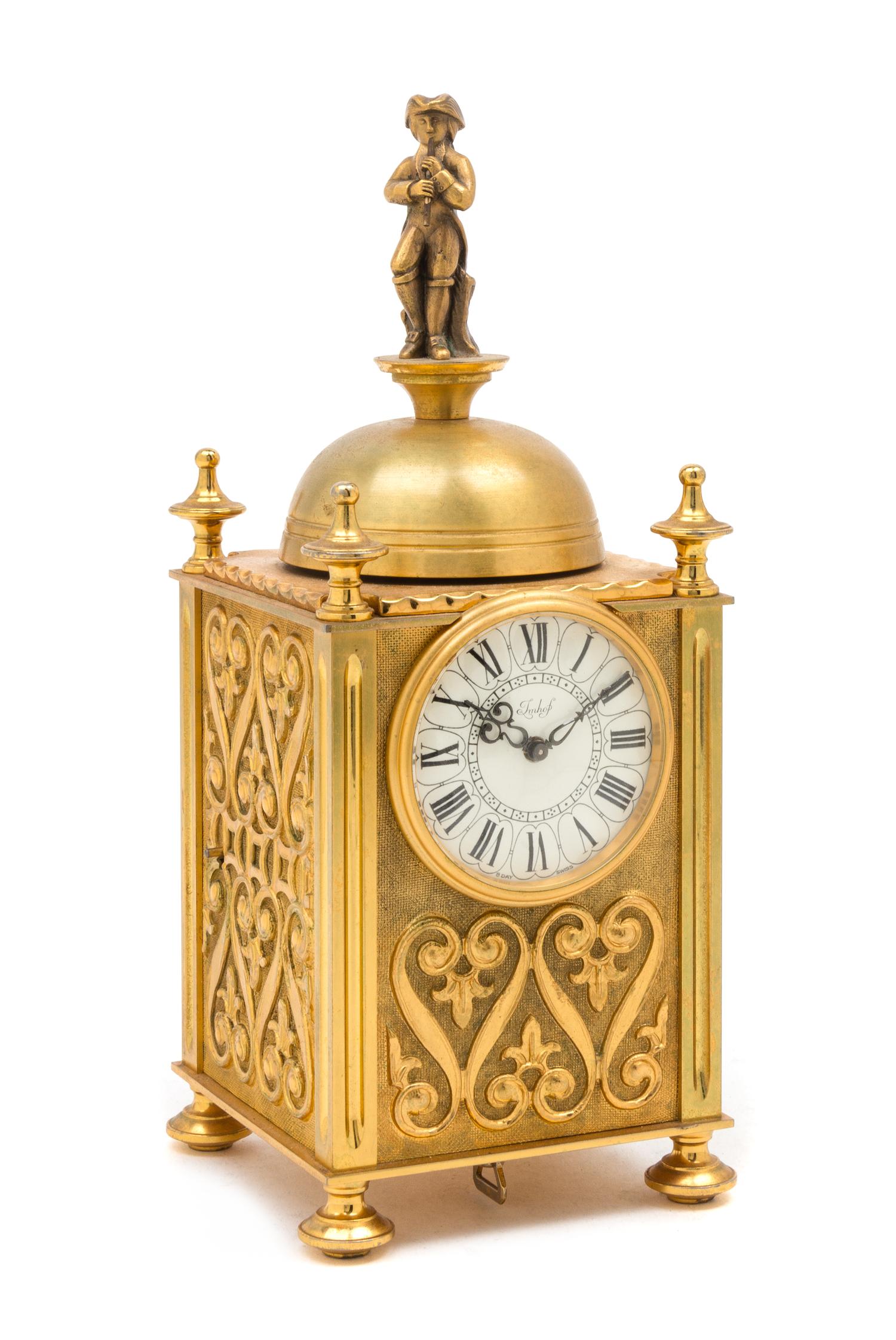 A Swiss Gilt Bronze Musical and Mechanical Clock Height 9 1/2 inches. — IMHOF, 20TH CENTURY