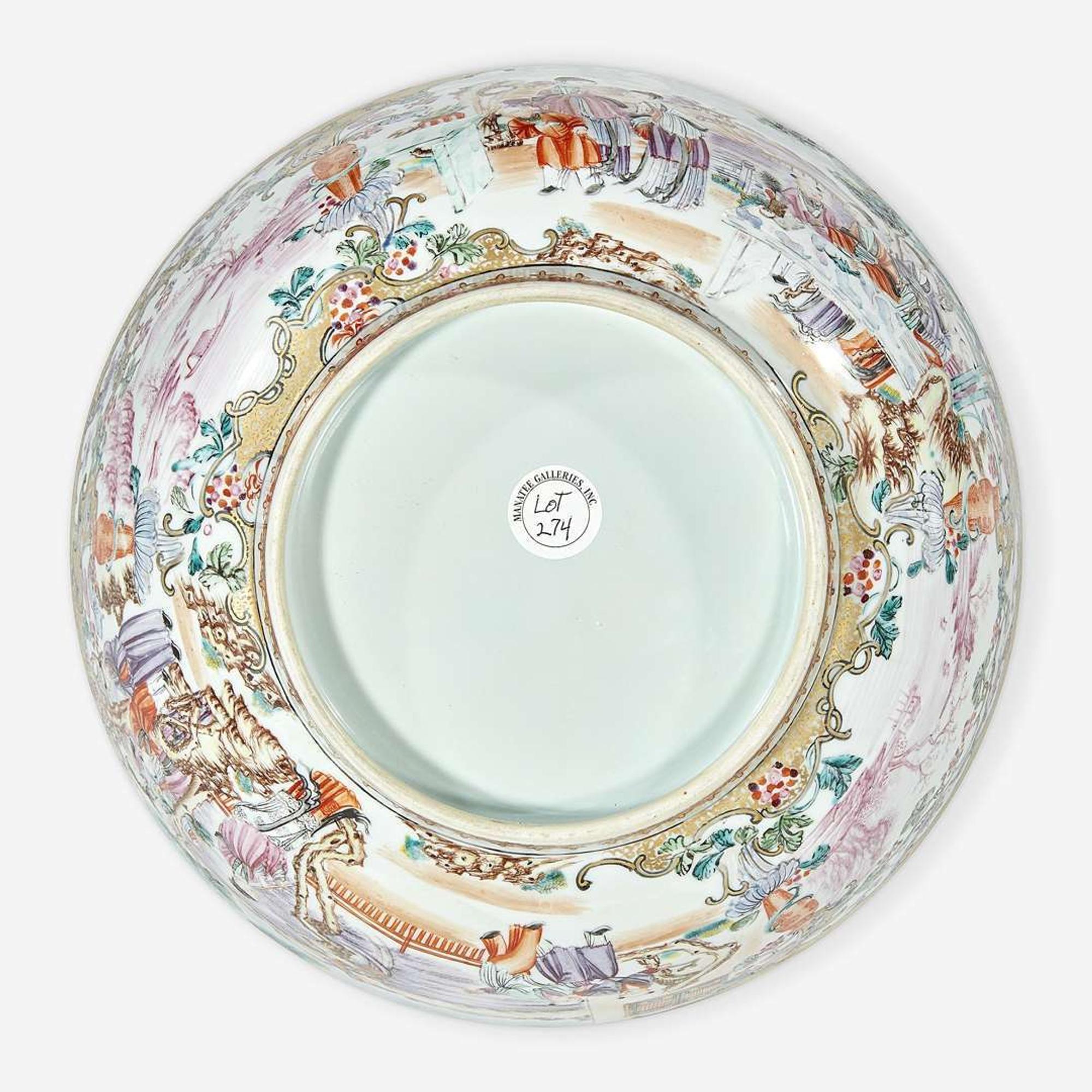 A Chinese export famille rose-decorated porcelain figural punchbowl late 18th Century