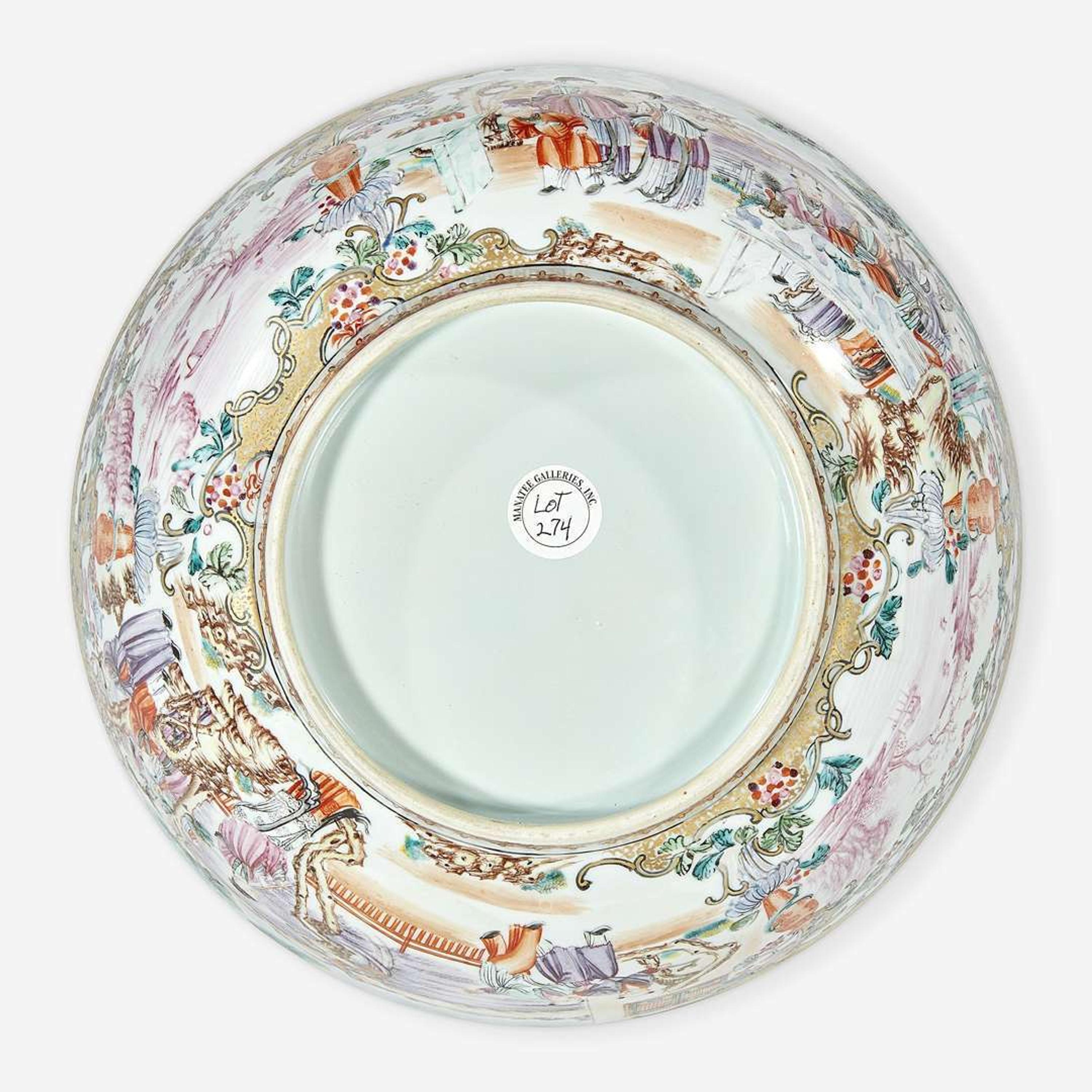 A Chinese export famille rose-decorated porcelain figural punchbowl late 18th Century