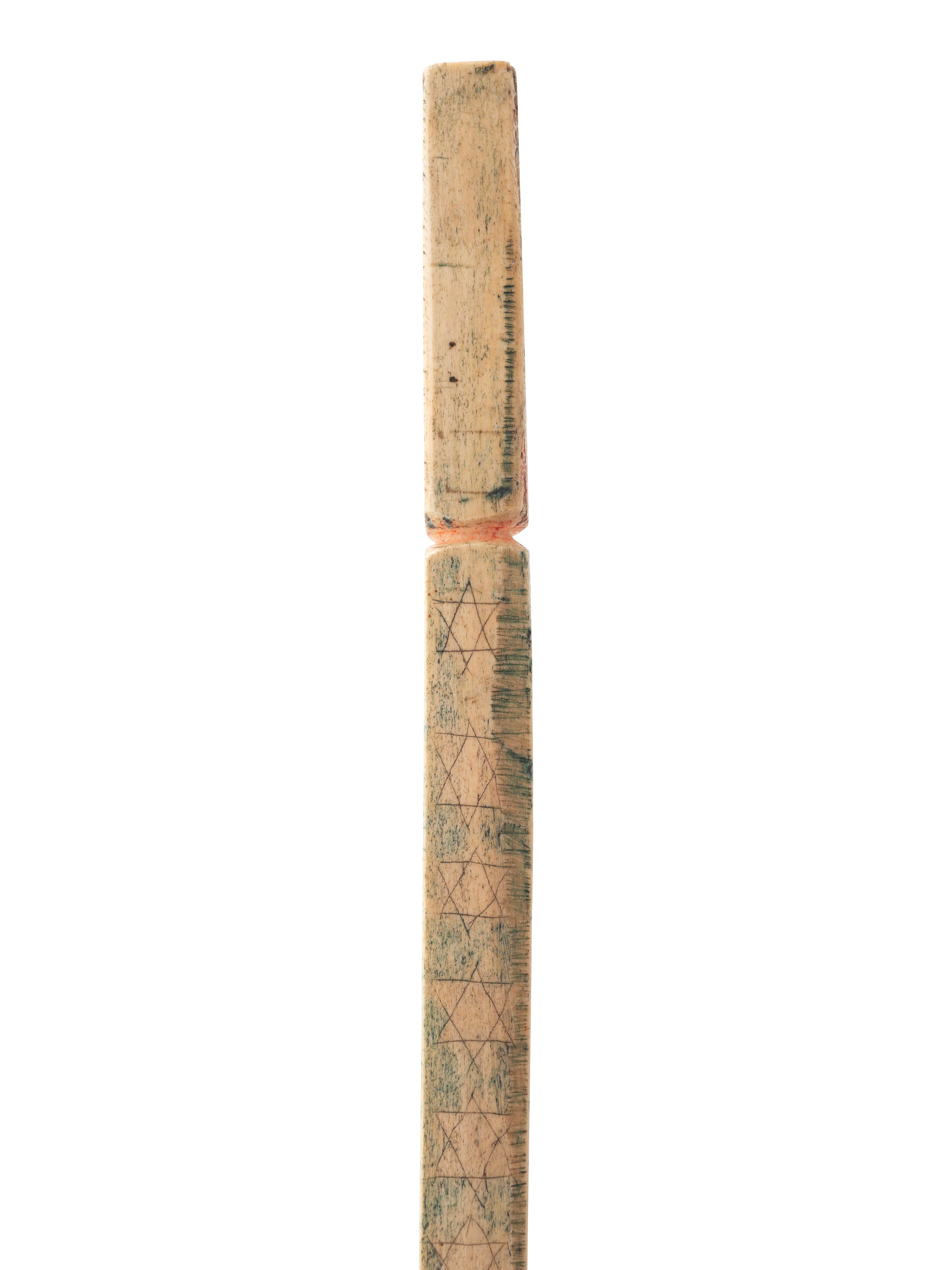 A Scrimshaw Incised and Painted Whale Bone American Flag Cane